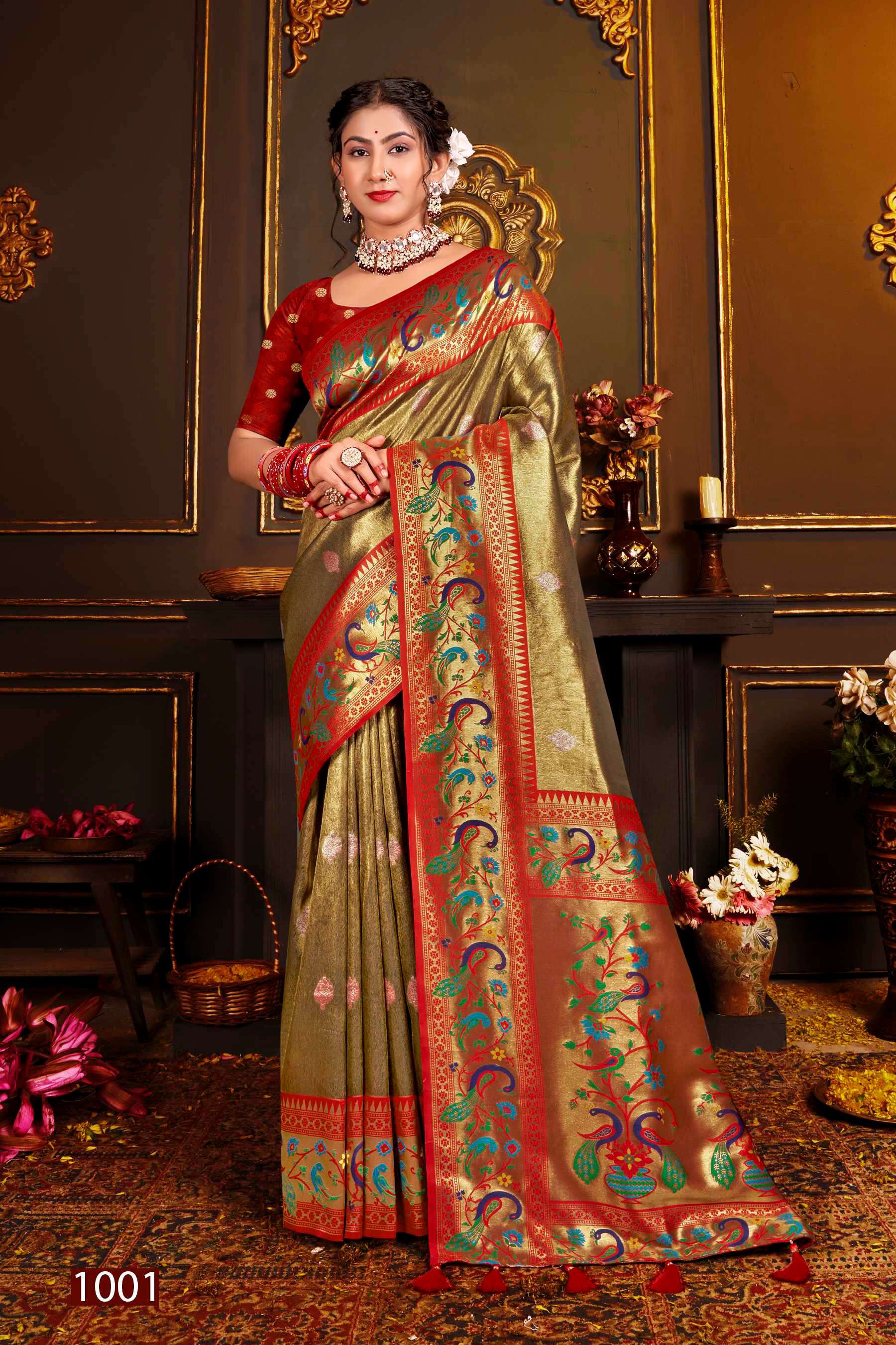 Saroj Kshimmer Silk-2 Heavy Satin Tissue Silk Rich Pallu Saree