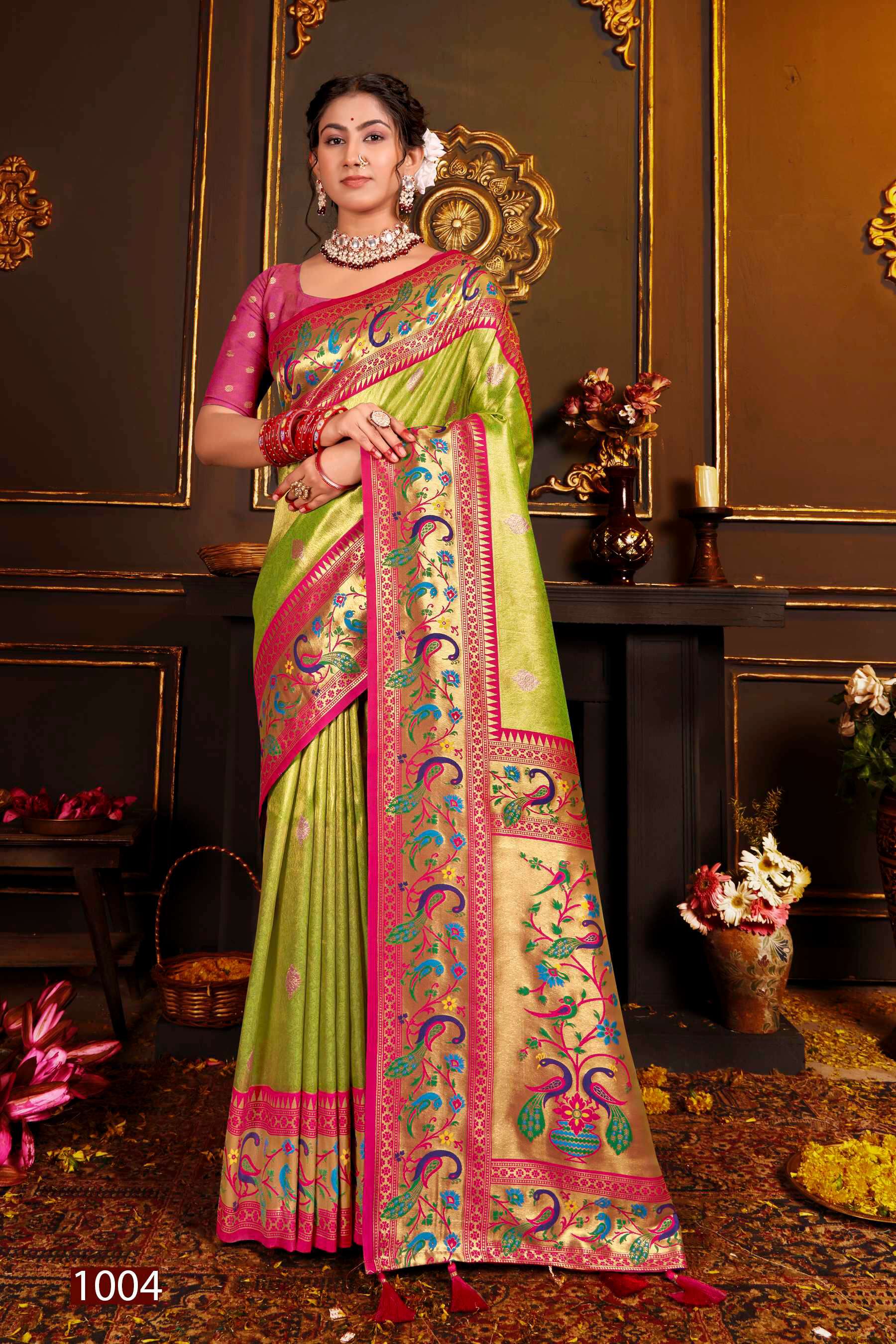Saroj Kshimmer Silk-2 Heavy Satin Tissue Silk Rich Pallu Saree