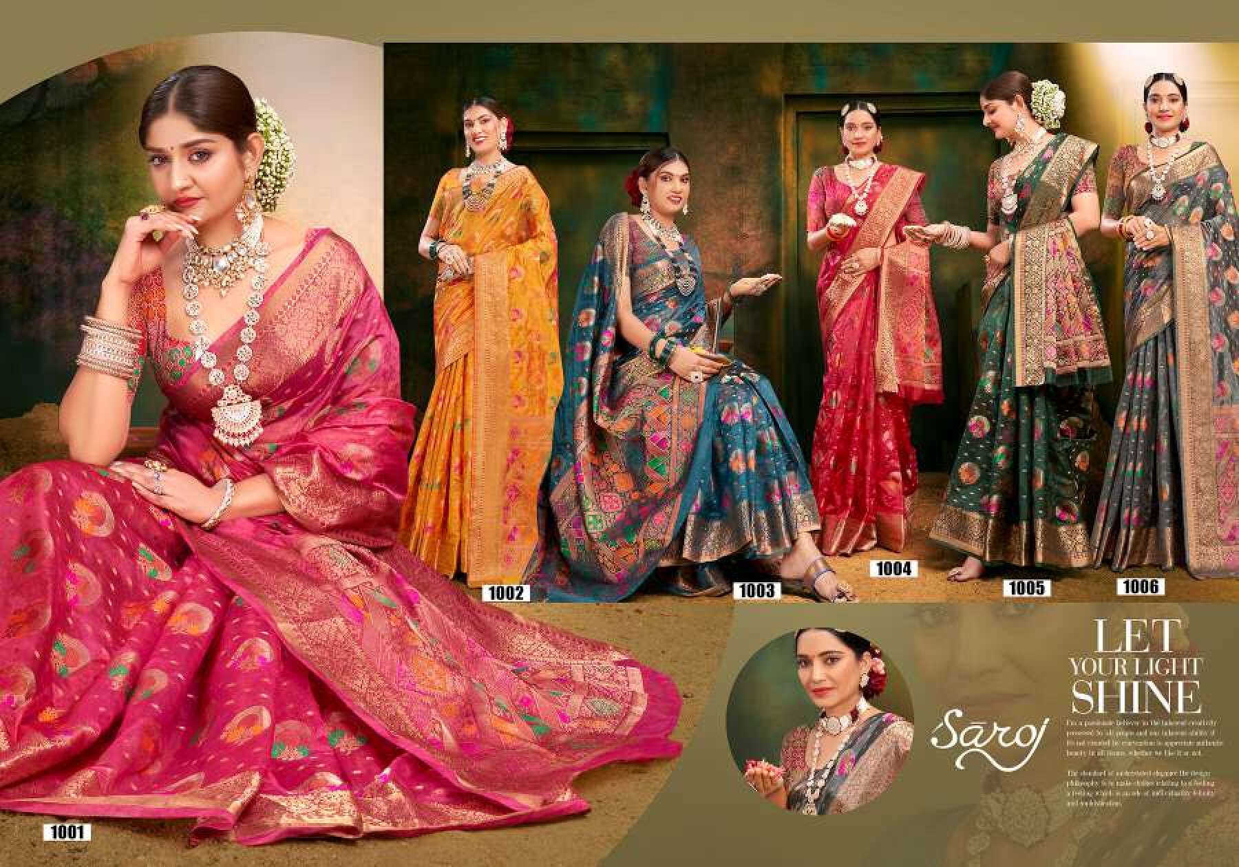 Saroj Mangalkamna vol.1 Soft organza with weaving and rich pallu Wholesale catalog    
