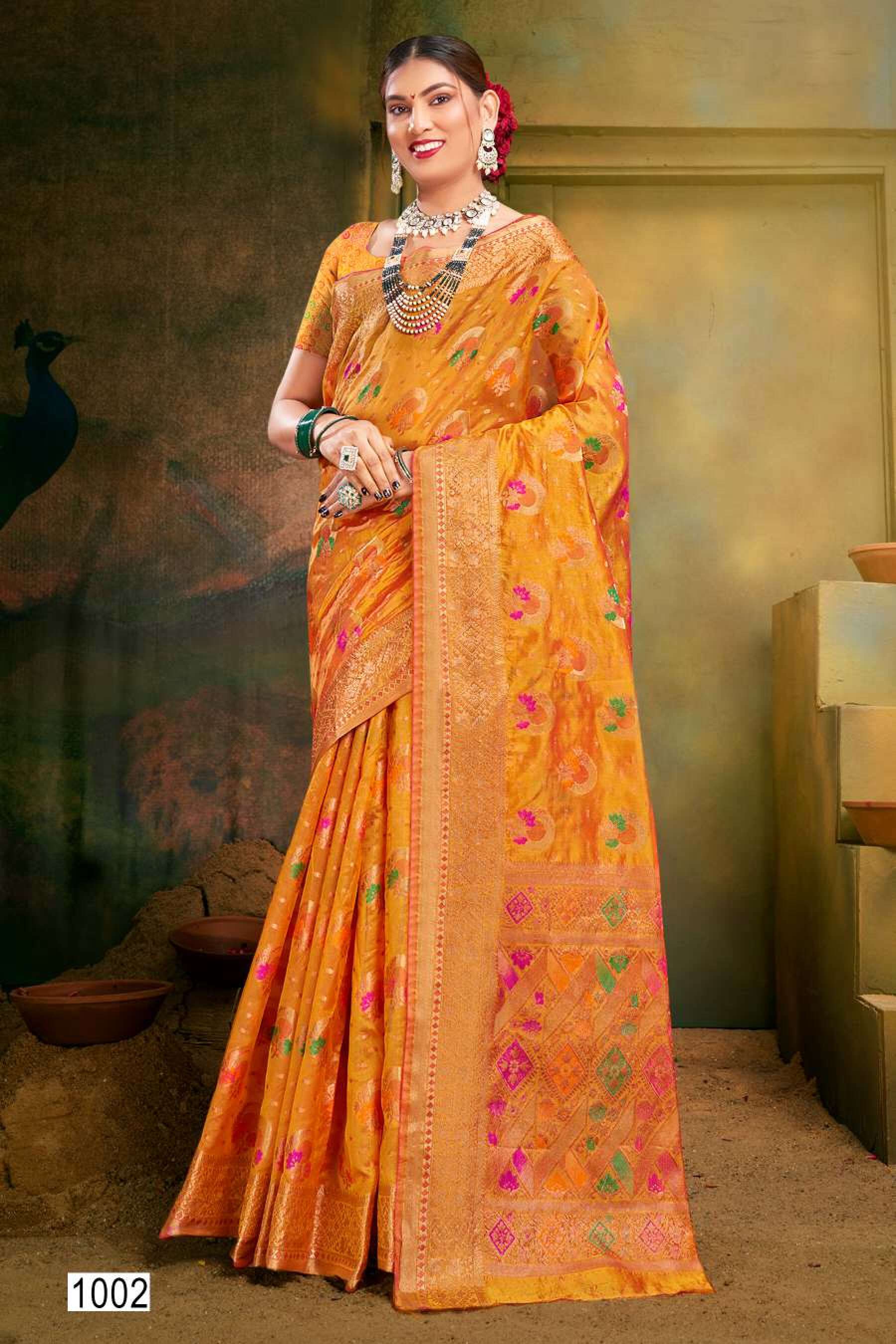 Saroj Mangalkamna vol.1 Soft organza with weaving and rich pallu Wholesale catalog    