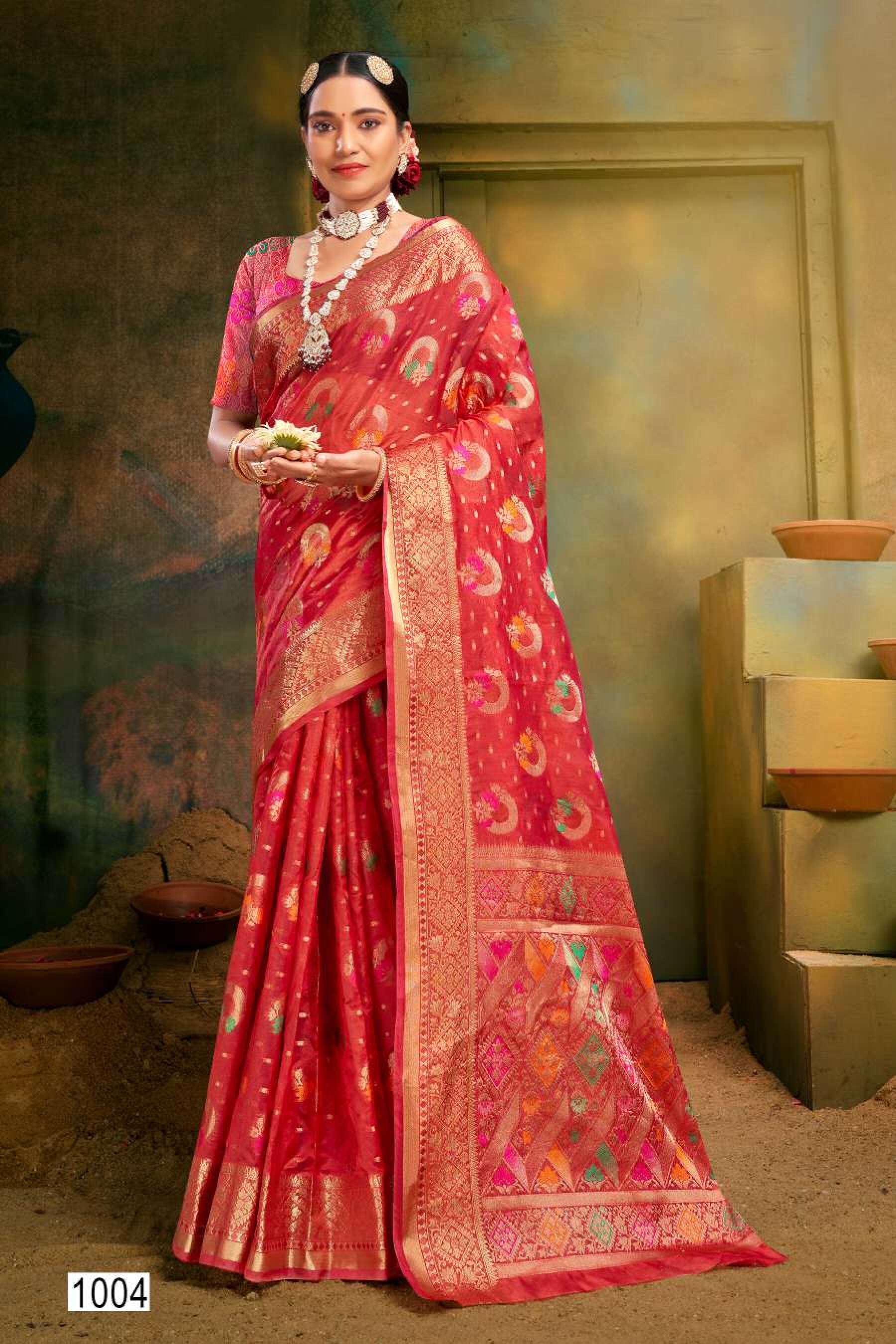 Saroj Mangalkamna vol.1 Soft organza with weaving and rich pallu Wholesale catalog    