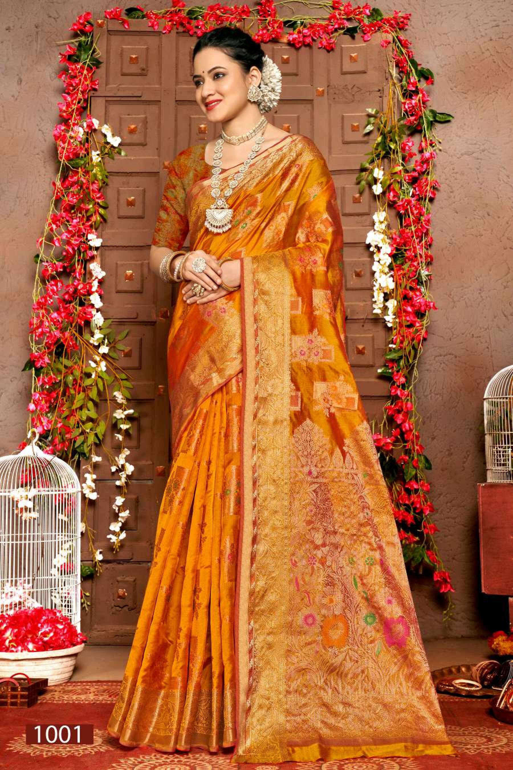 Saroj Mangalkamna vol.2 Soft organza with weaving and rich pallu Wholesale catalog    