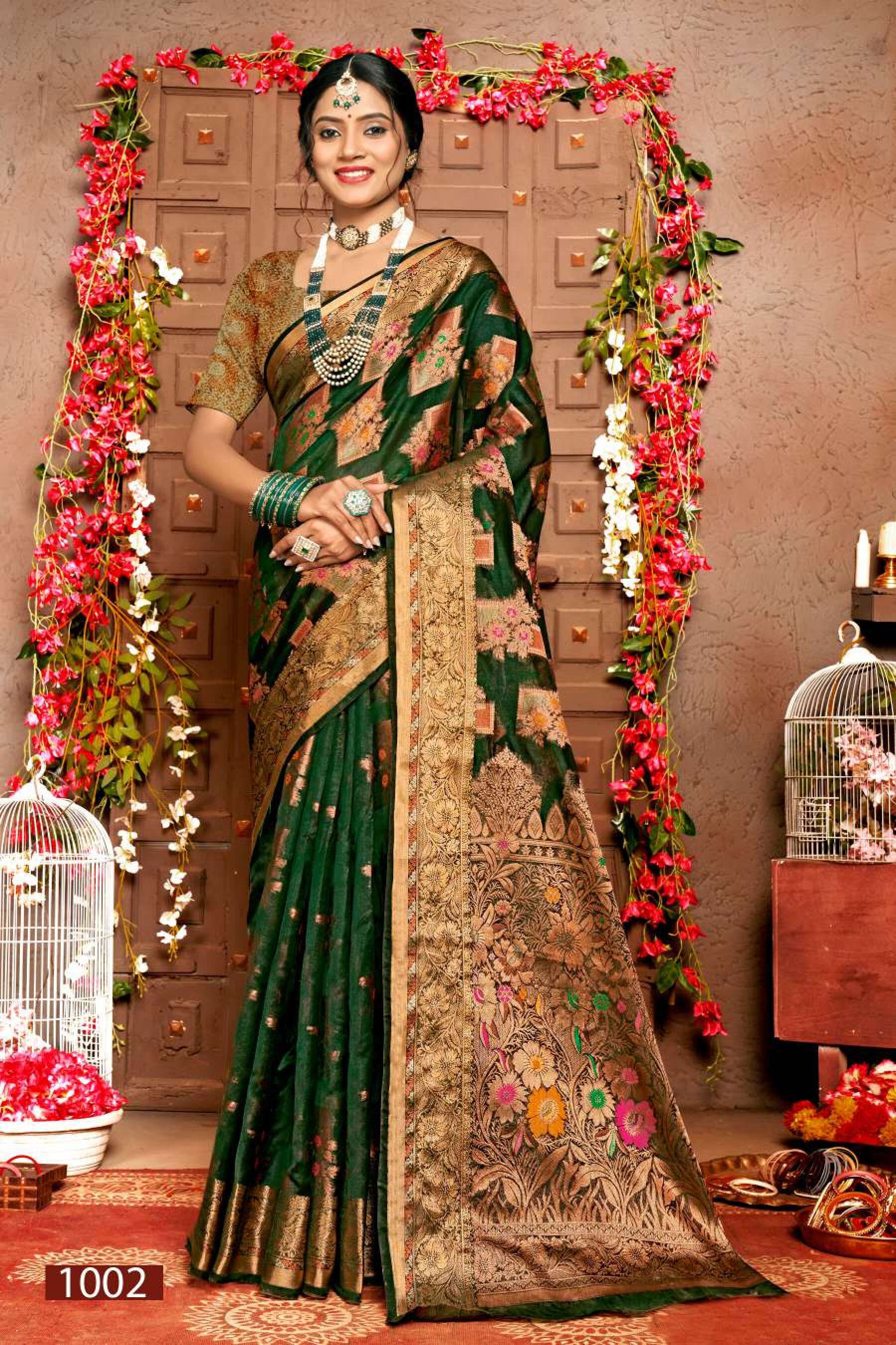 Saroj Mangalkamna vol.2 Soft organza with weaving and rich pallu Wholesale catalog    