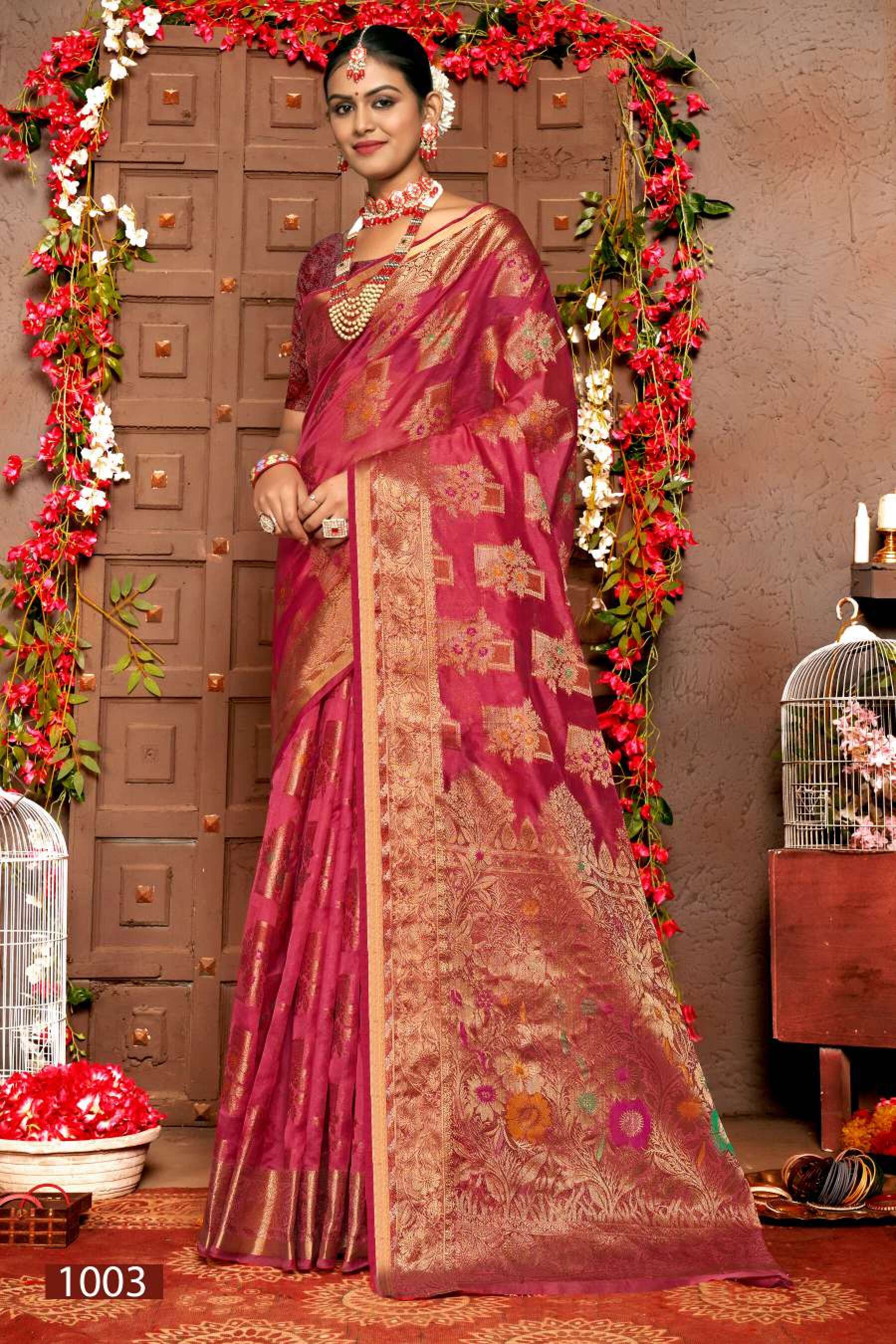 Saroj Mangalkamna vol.2 Soft organza with weaving and rich pallu Wholesale catalog    