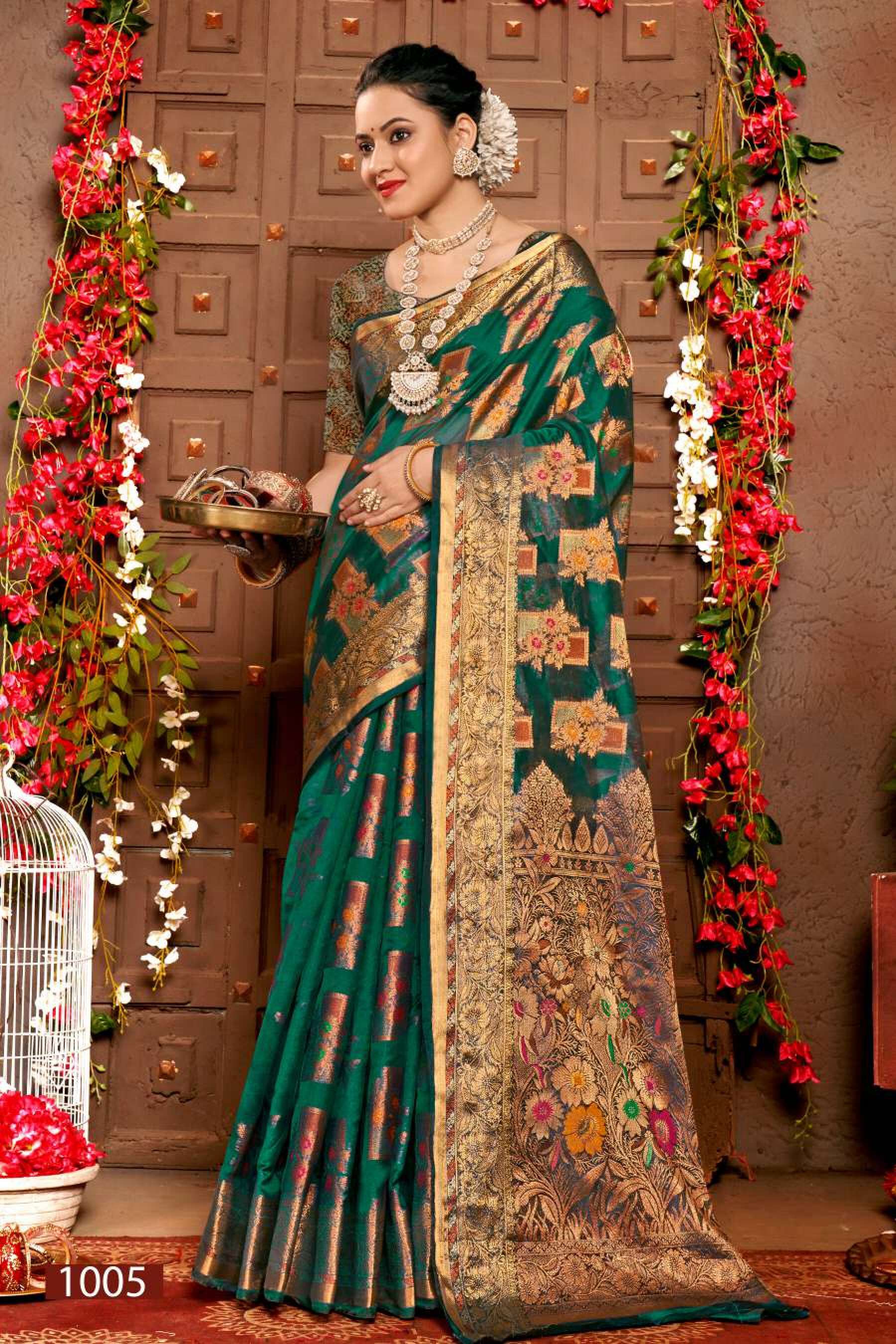Saroj Mangalkamna vol.2 Soft organza with weaving and rich pallu Wholesale catalog    