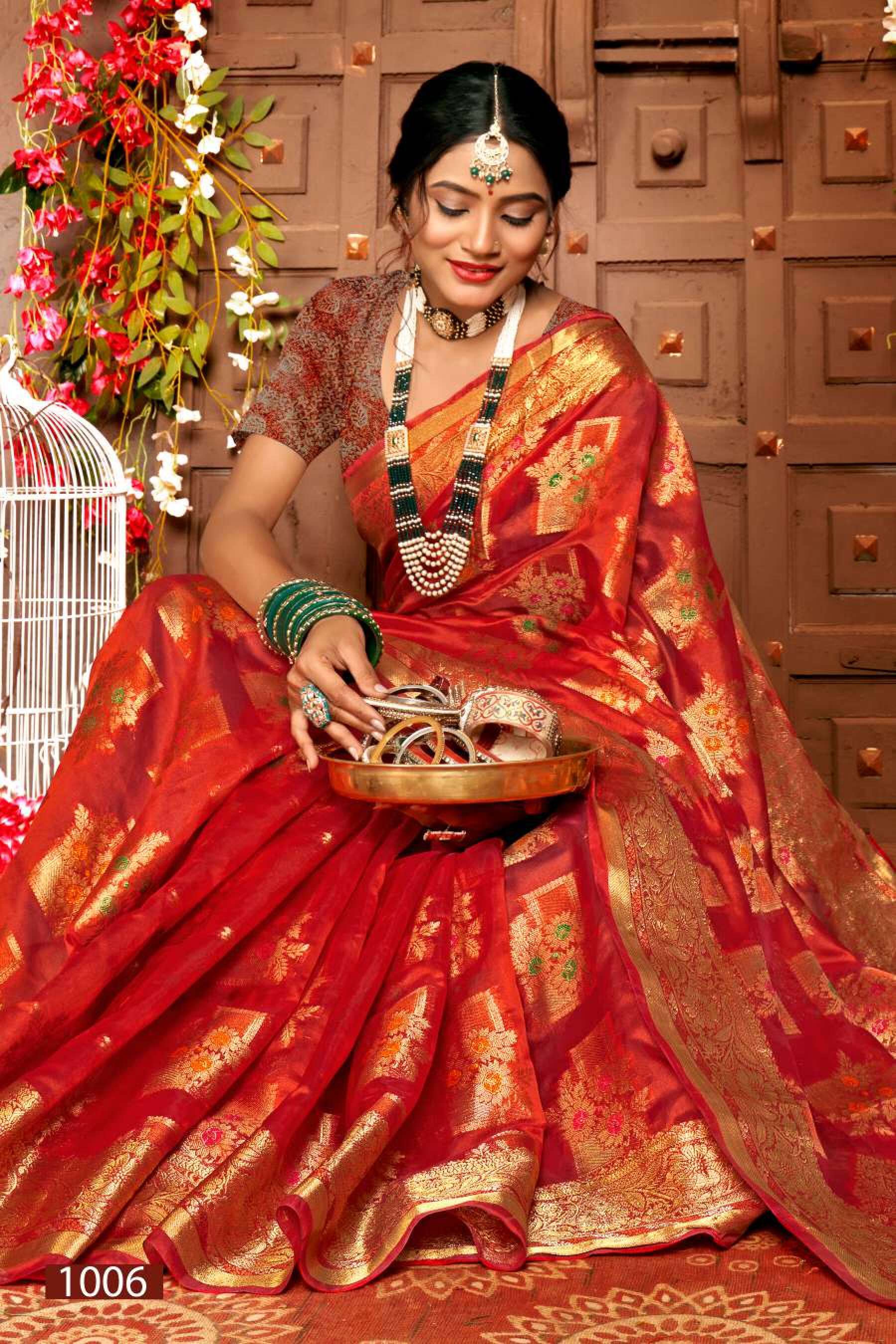 Saroj Mangalkamna vol.2 Soft organza with weaving and rich pallu Wholesale catalog    