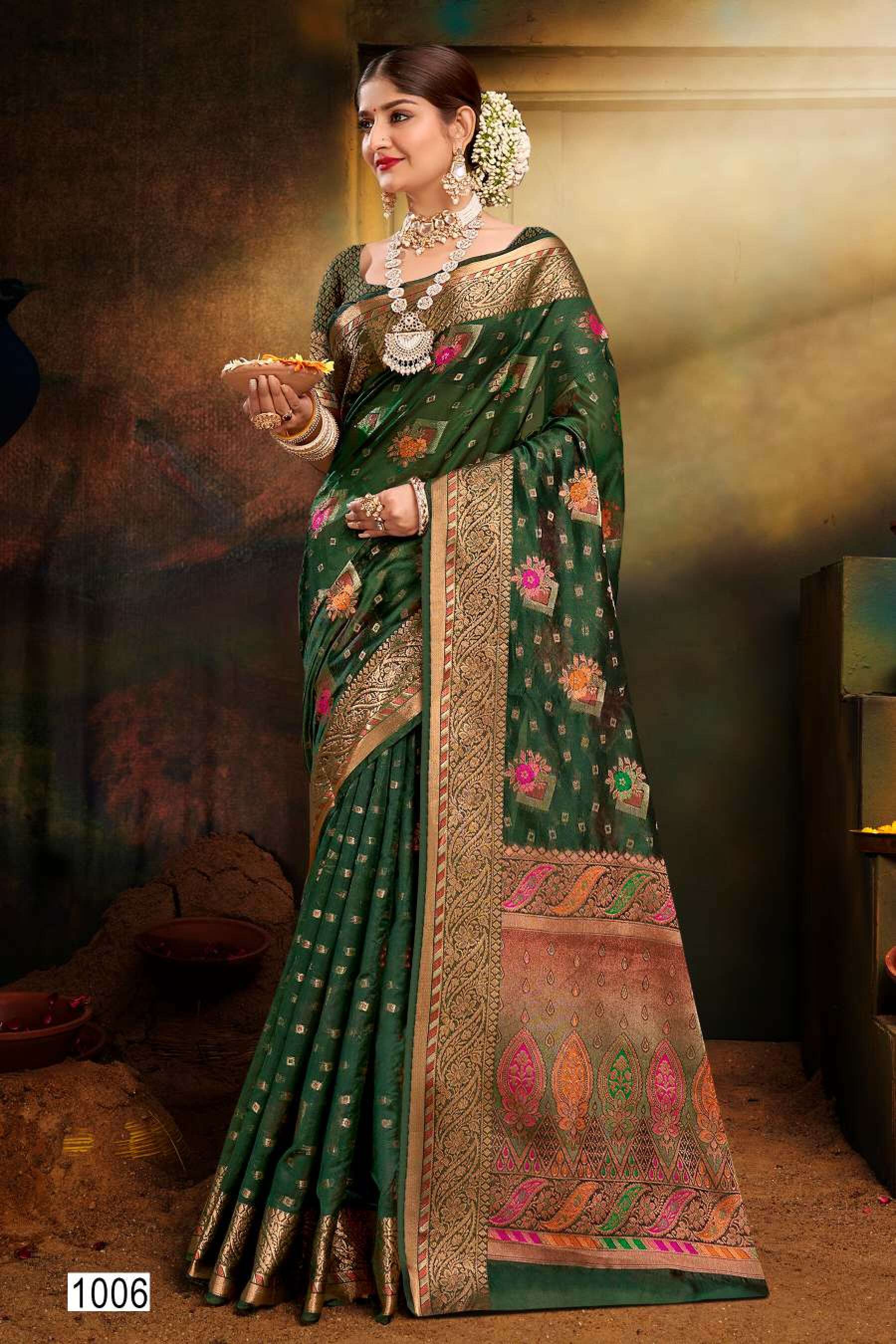 Saroj Mangalkamna vol.3 Soft organza with weaving and rich pallu Saree Wholesale catalog    