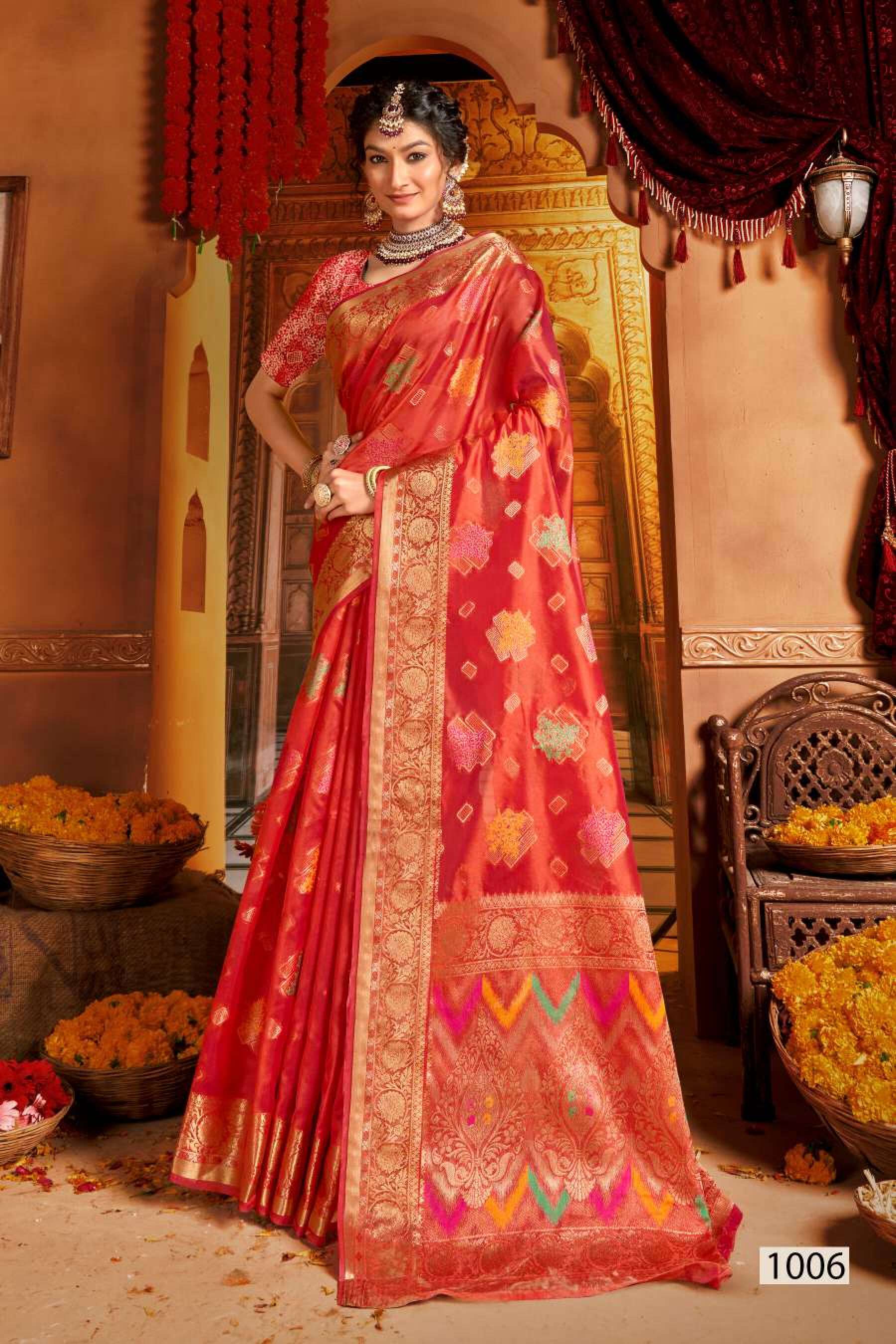 Saroj Mangalkamna vol.4 Soft organza with weaving and rich pallu Wholesale catalog  
