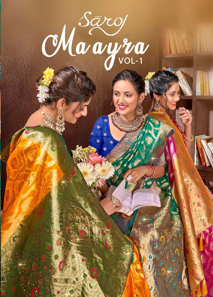 Saroj Mayra vol.1 Organza saree with fancy mina rich pallu heavy swarovski  Saree Wholesale catalog    