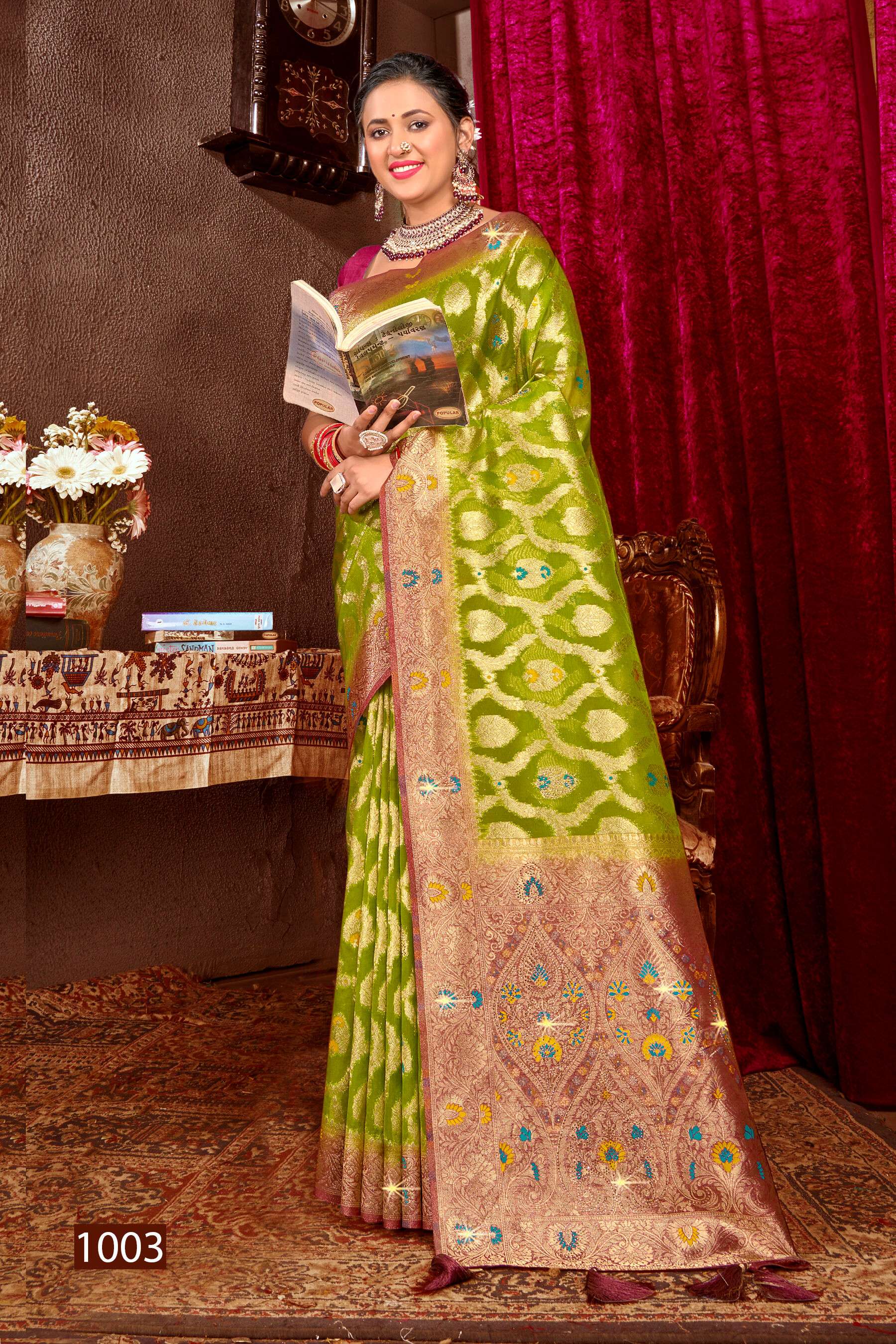 Saroj Mayra vol.1 Organza saree with fancy mina rich pallu heavy swarovski  Saree Wholesale catalog    