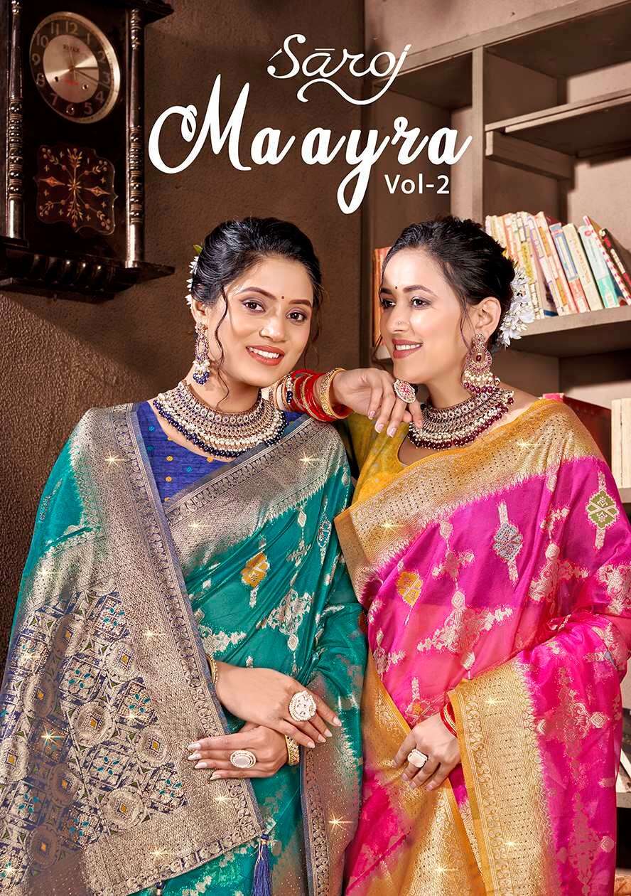 Saroj Mayra vol.2 Organza saree with fancy mina rich pallu heavy swarovski saree  Wholesale catalog    