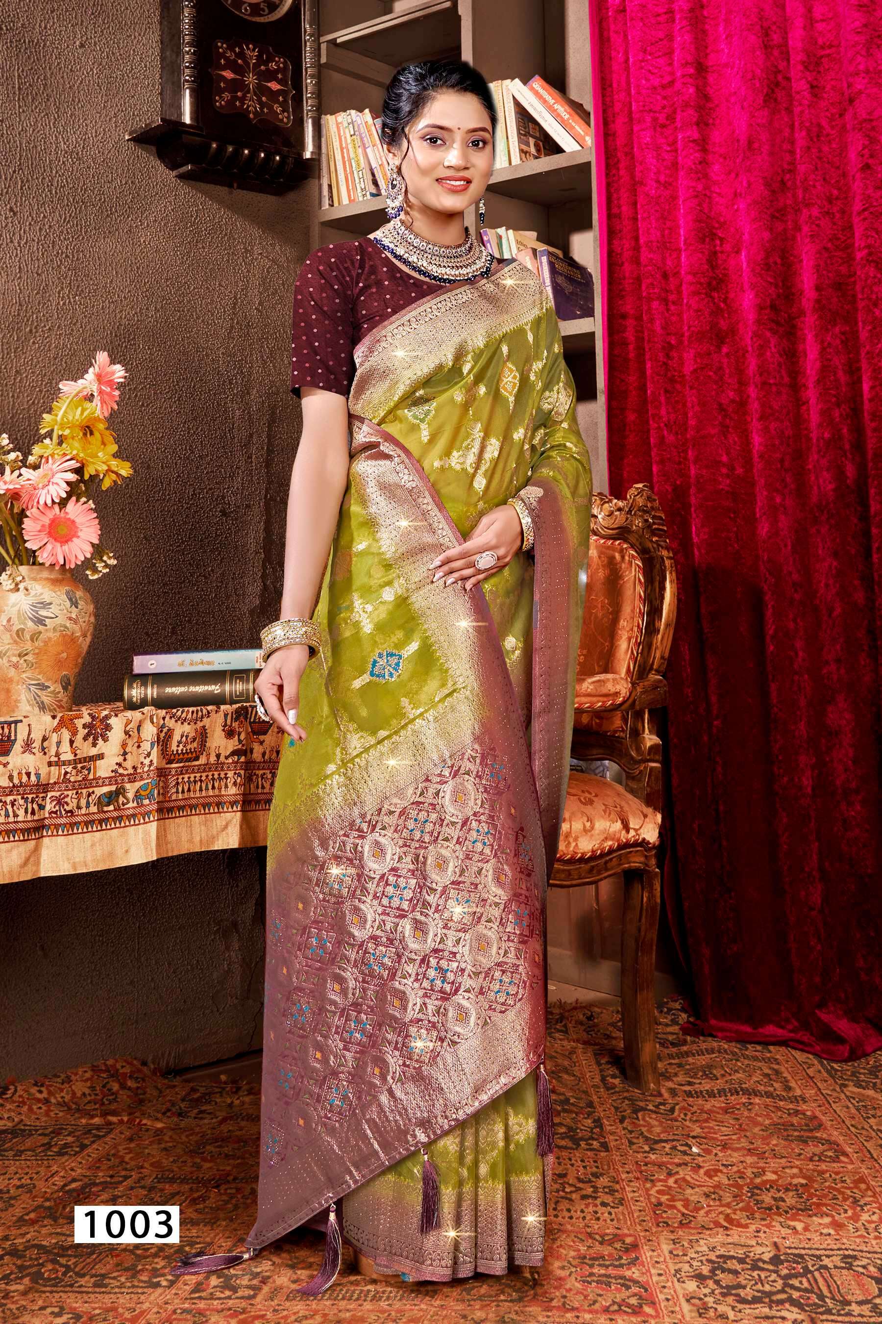 Saroj Mayra vol.2 Organza saree with fancy mina rich pallu heavy swarovski saree  Wholesale catalog    
