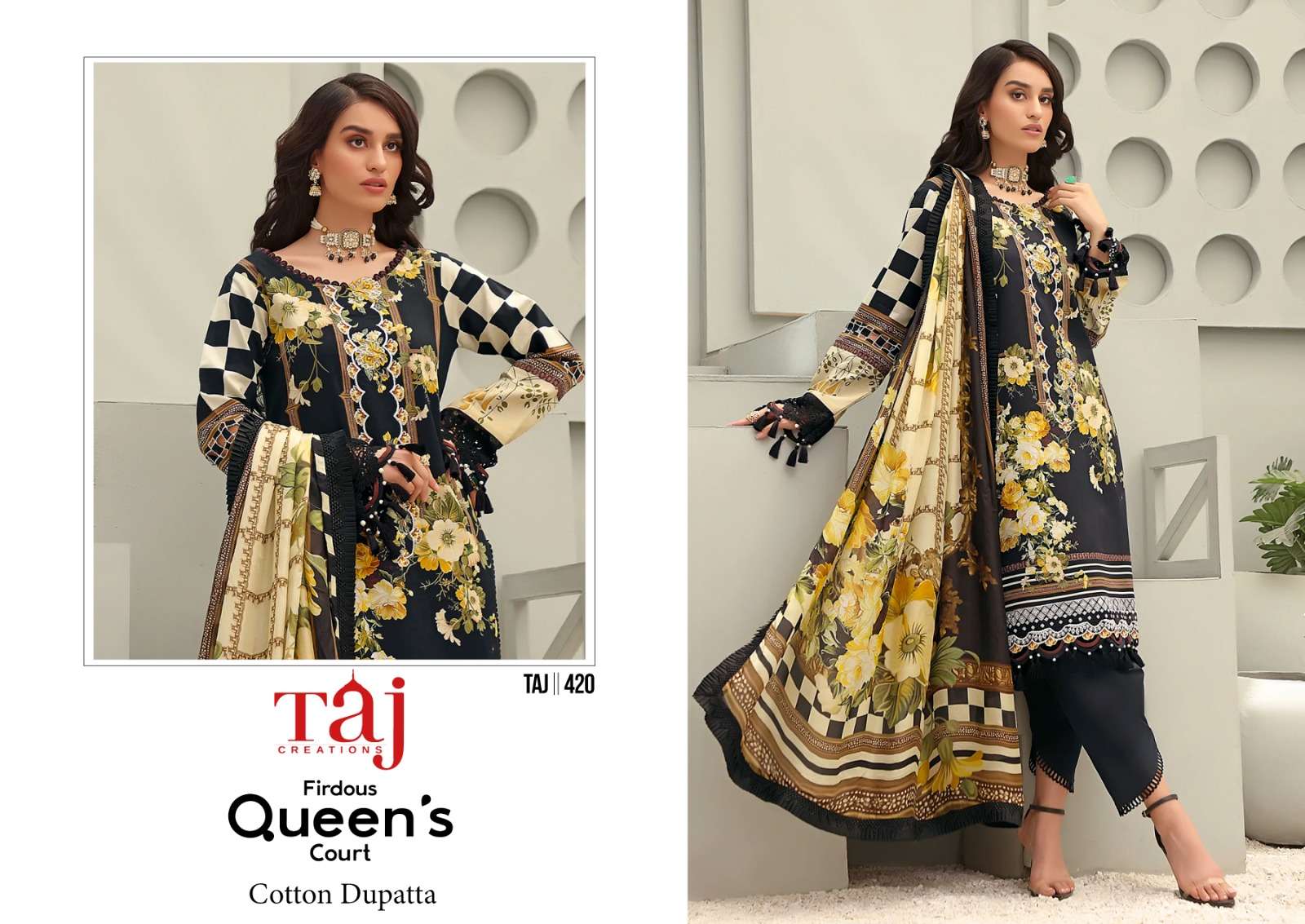 Taj 420 And 421 Chiffon Dupatta Salwar Kameez Wholesale catalog