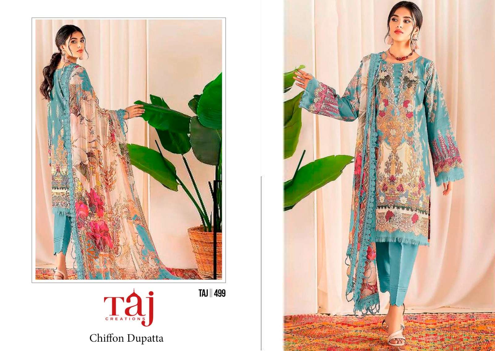 Taj 422 And 499 Chiffon Dupatta Designer Pakitani Suits Wholesale catalog