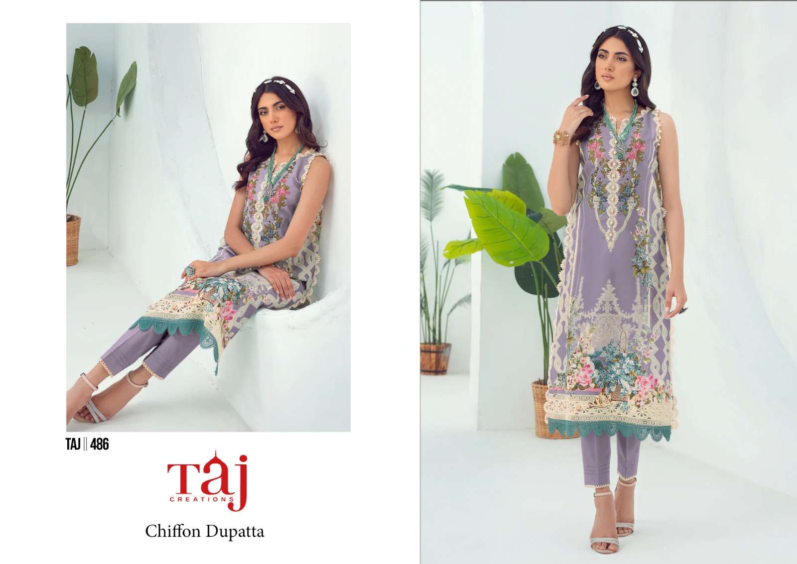 Taj 484 And 486 Chiffon Dupatta Pakistani  Suits Wholesale catalog