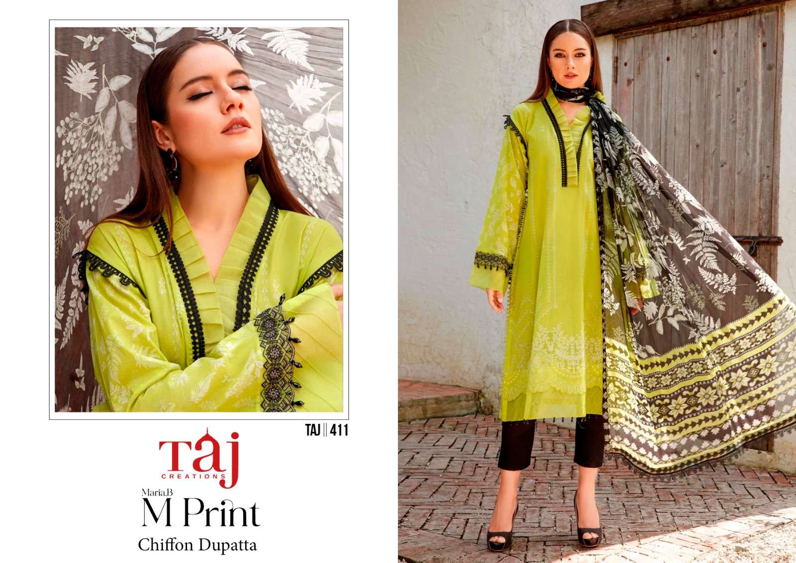 Taj Maria B M Print 411 Cotton Dupatta Salwar Suits Wholesale catalog