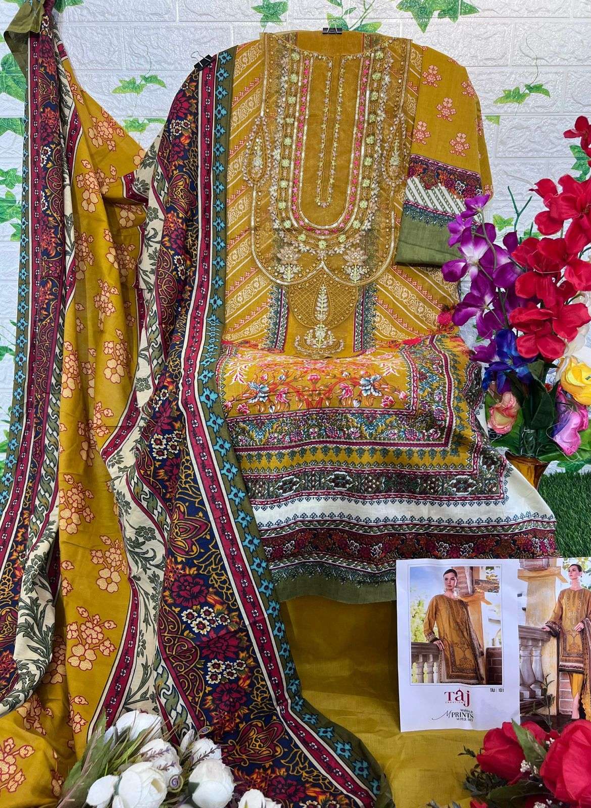 Taj Maria B M Print Super Hit 101 Cotton Dupatta Salwar Suits Wholesale catalog