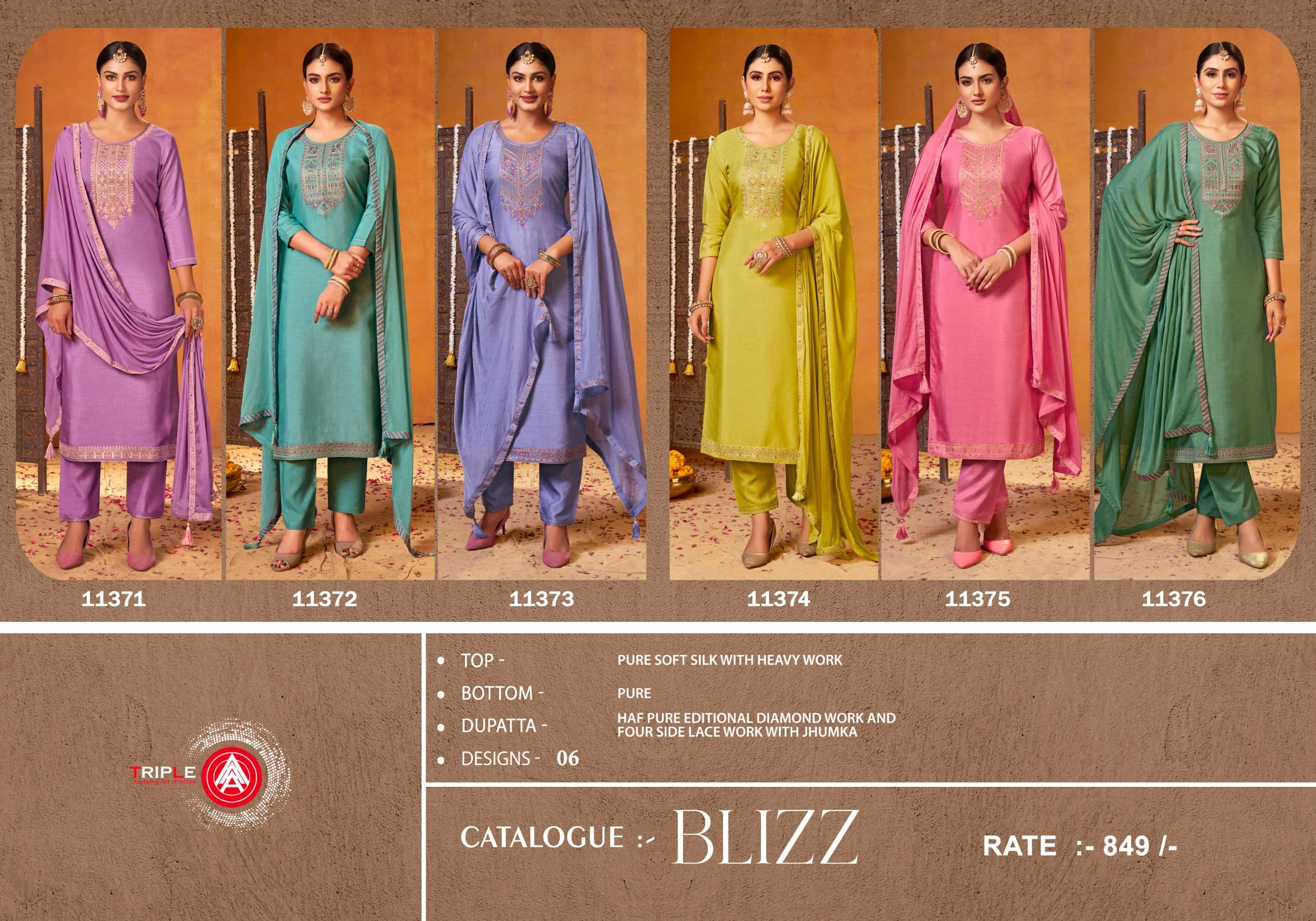 Triple Aaa Blizz Soft Silk Designer Dress Material Wholesale catalog