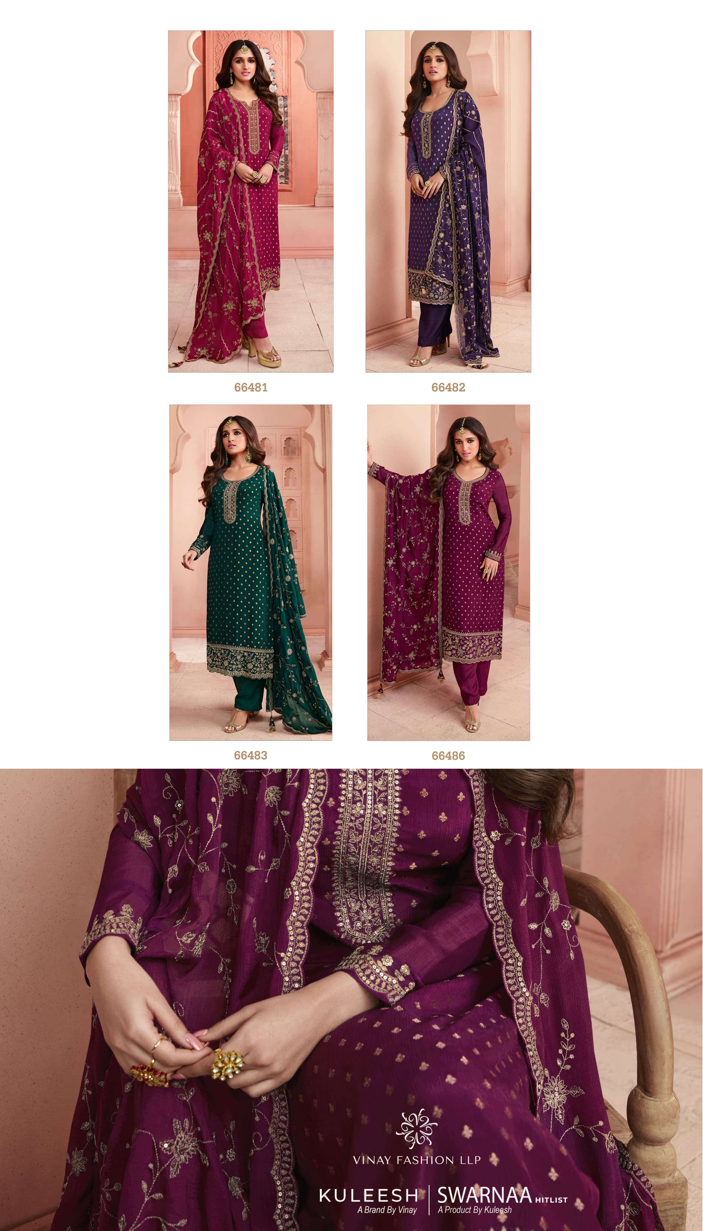 Vinay Kuleesh Swarnaa Hitlist Jacquard Embroidery Salwar Suits Wholesale catalog