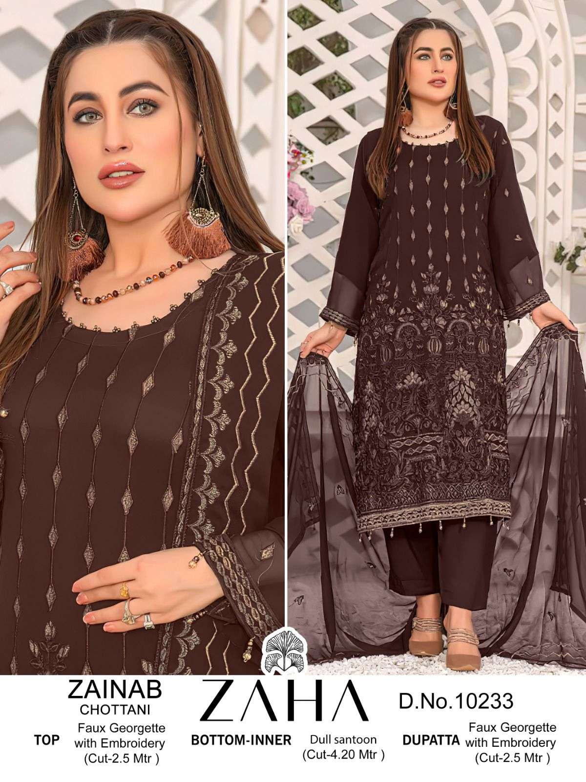 Zaha Zainab Chottani 10233 To 10235 Pakistani Suits Wholesale catalog