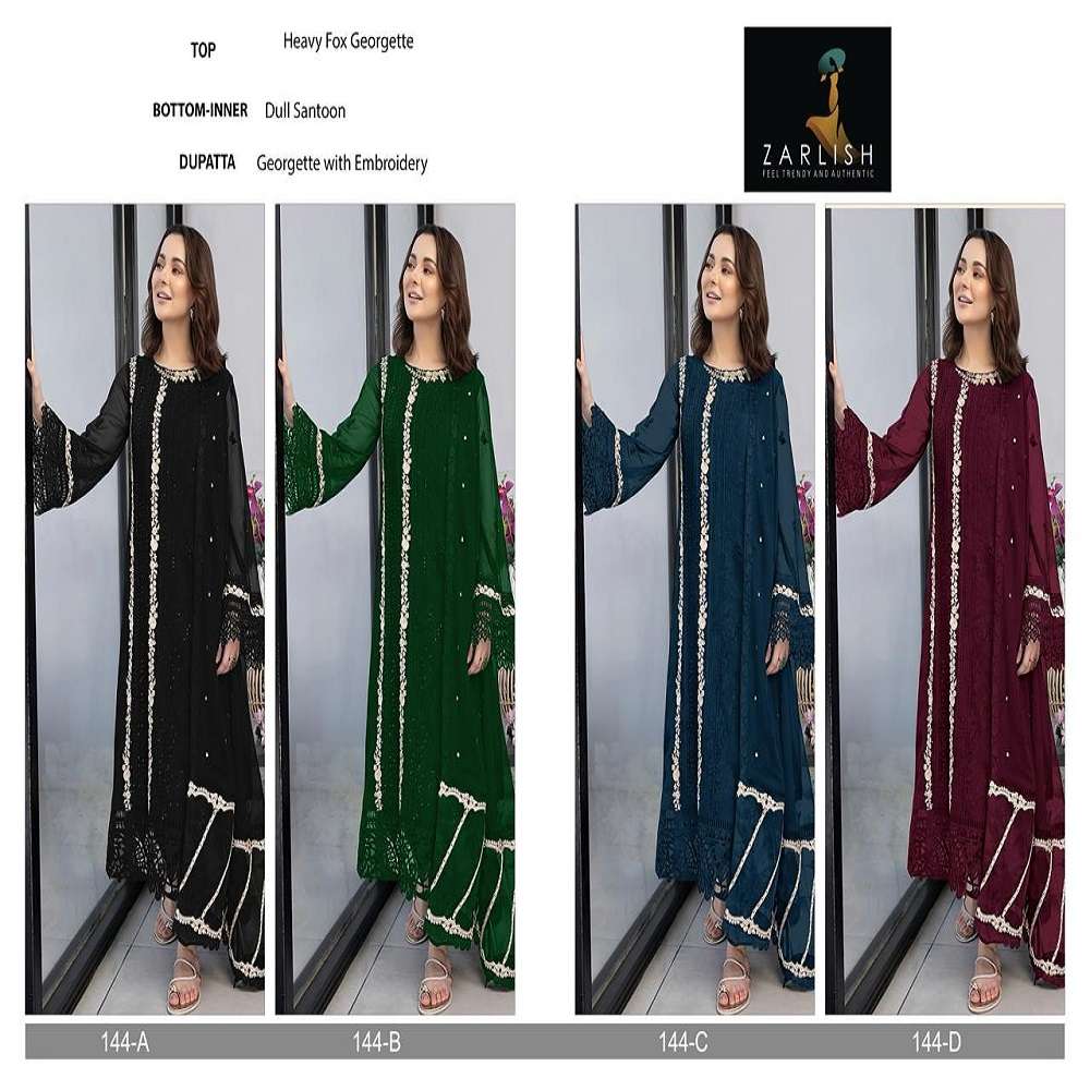 Zarlisha Pakistani Work Suit D. No- 144 And 148 -Dress Material -Wholesale Catalog
