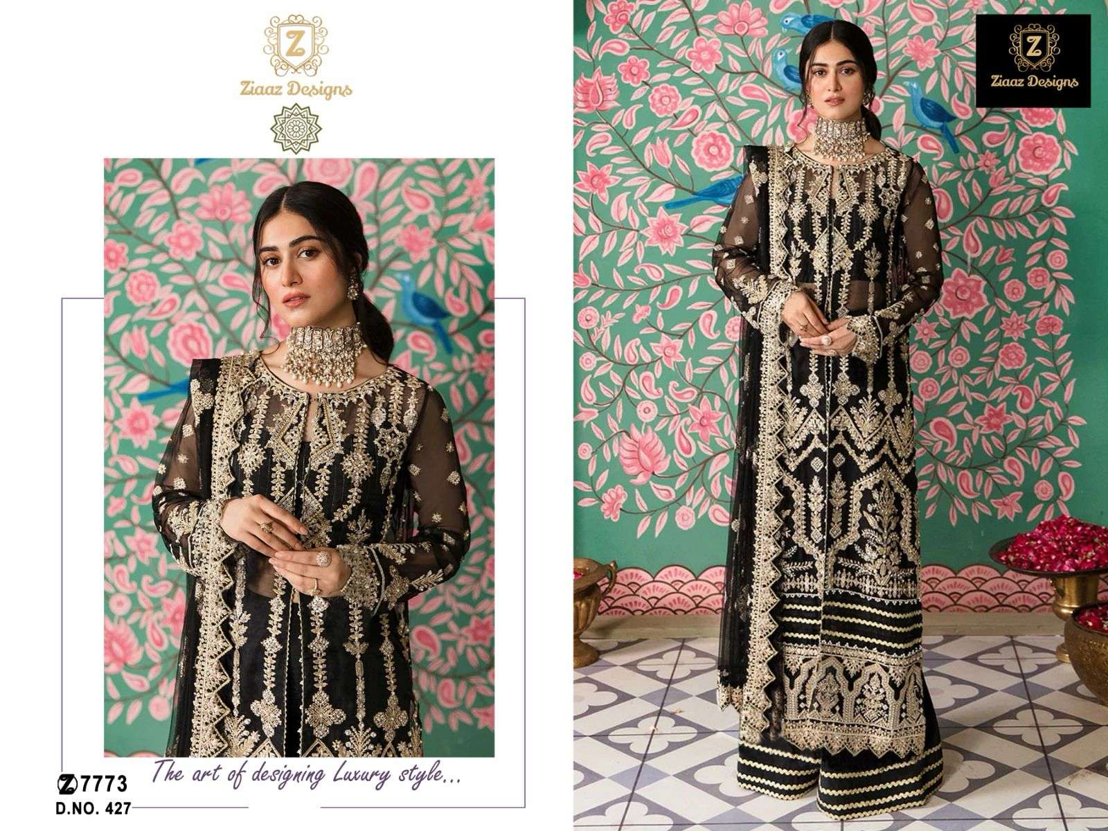  Ziaaz Designs 427 Organza Pakistani Suits Wholesale catalog
