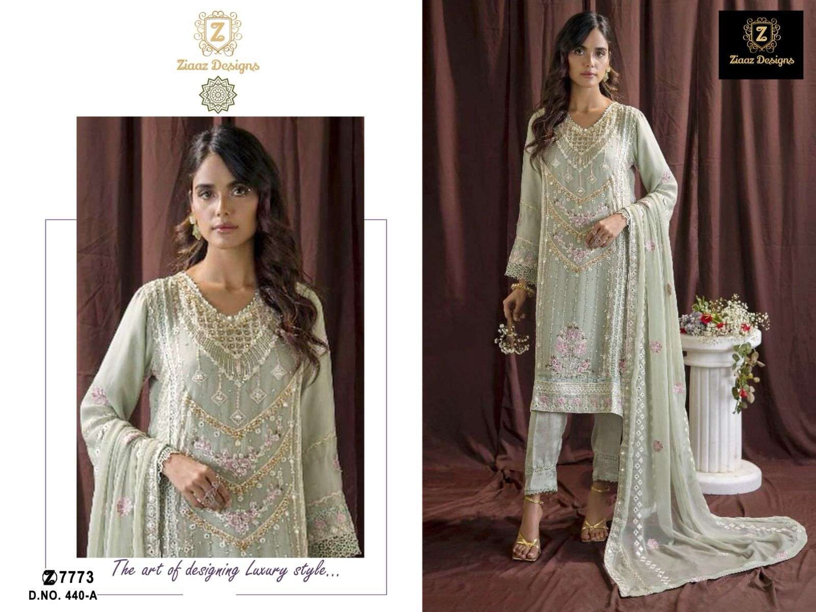 Ziaaz Designs 440 Georgette Pearl Embroidered Pakistani Suits Wholesale catalog