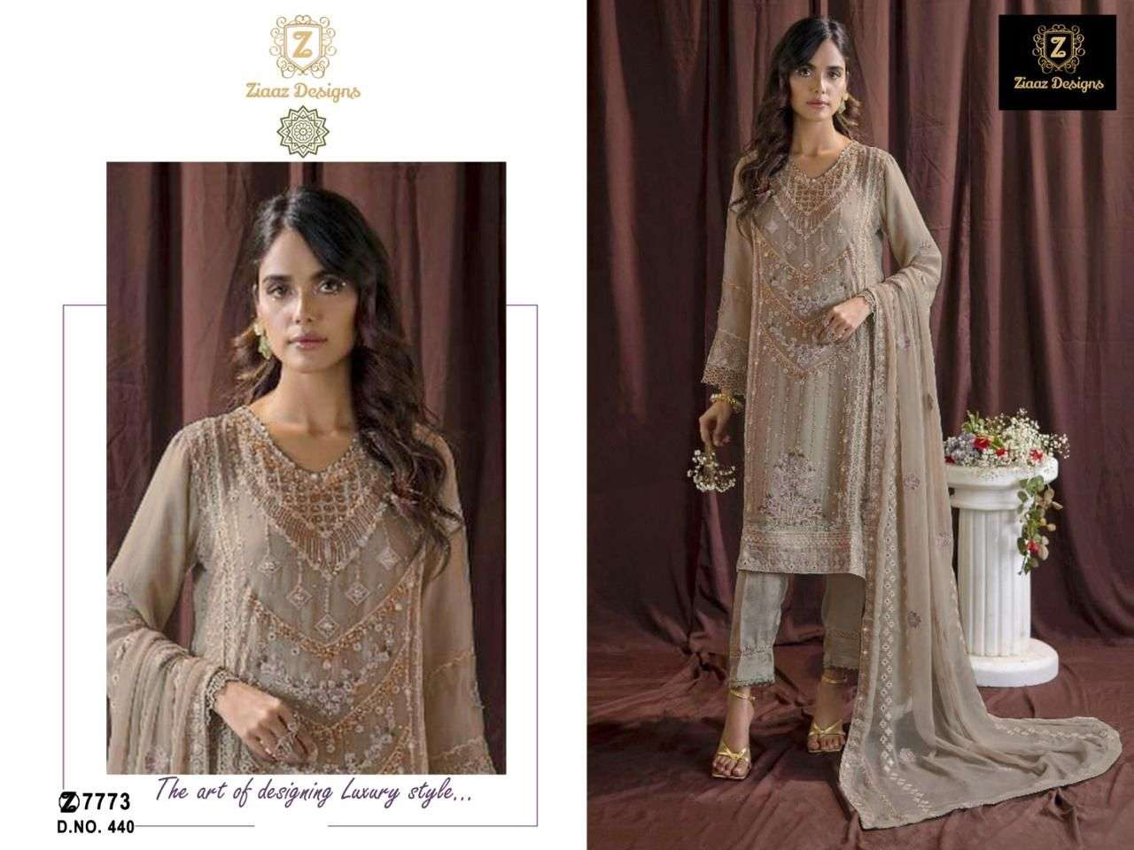 Ziaaz Designs 440 Georgette Pearl Embroidered Pakistani Suits Wholesale catalog