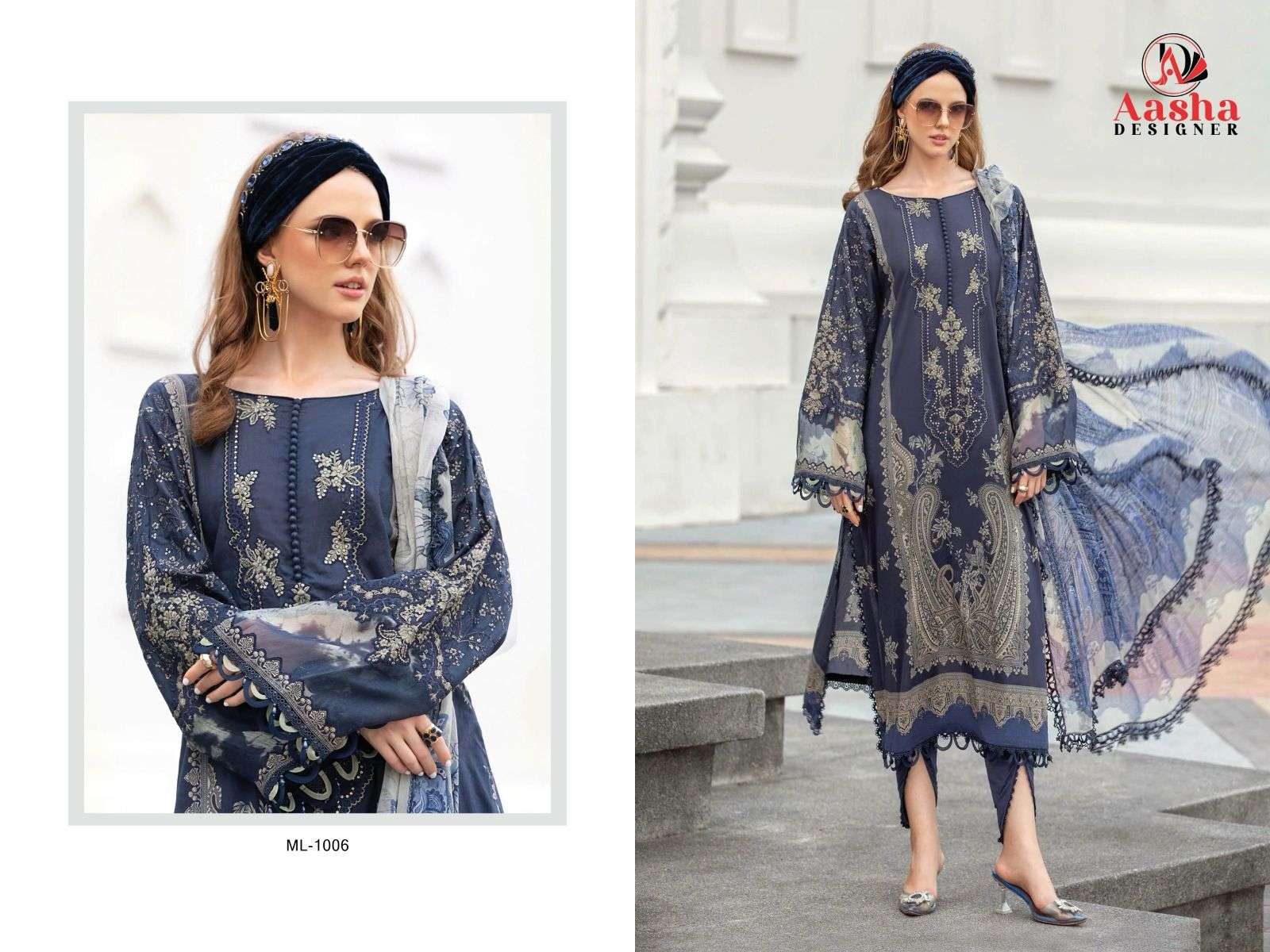 Aasha 1006 And 1007 Lawn Cotton Dupatta Pakistani Suit Wholesale catalog