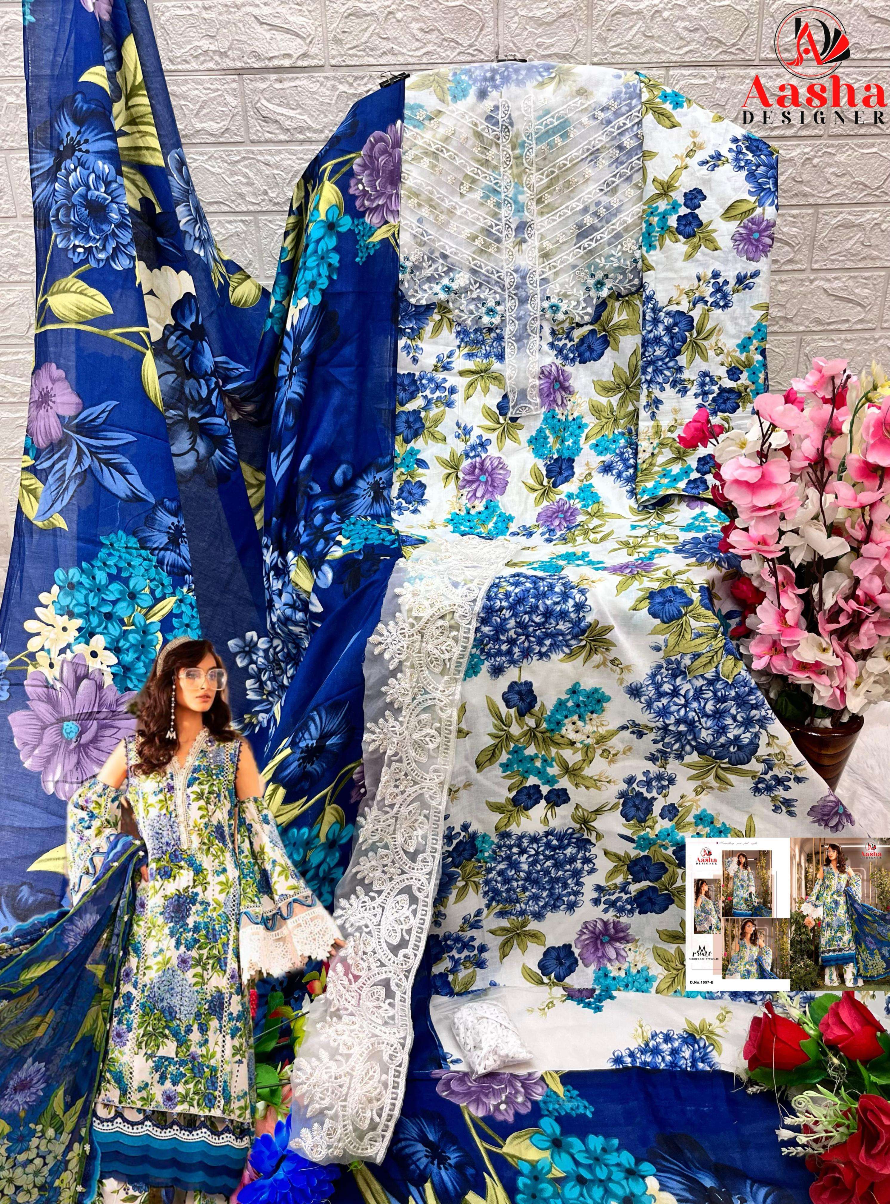 Aasha M Print Vol 9 Chiffon Dupatta Pakistani Suit Wholesale catalog
