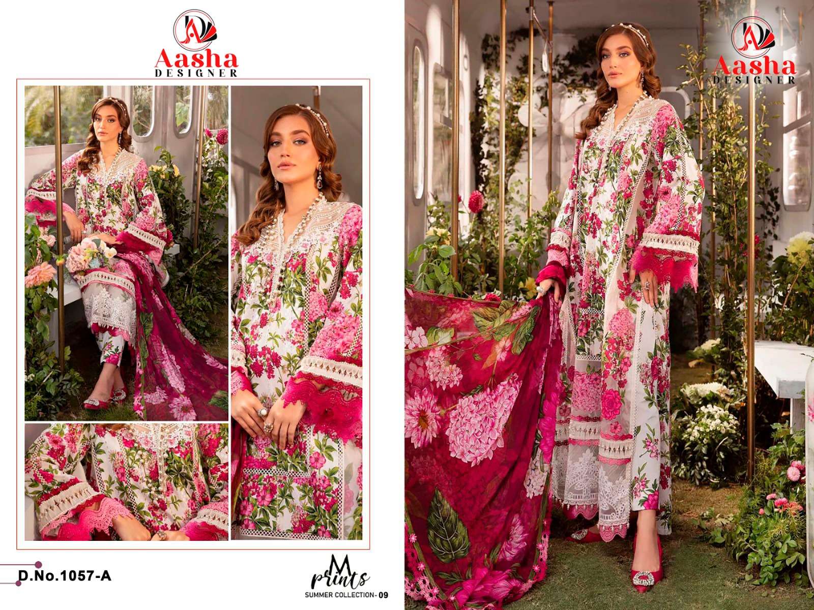 Aasha M Print Vol 9 Cotton Dupatta Pakistani Suit Wholesale catalog