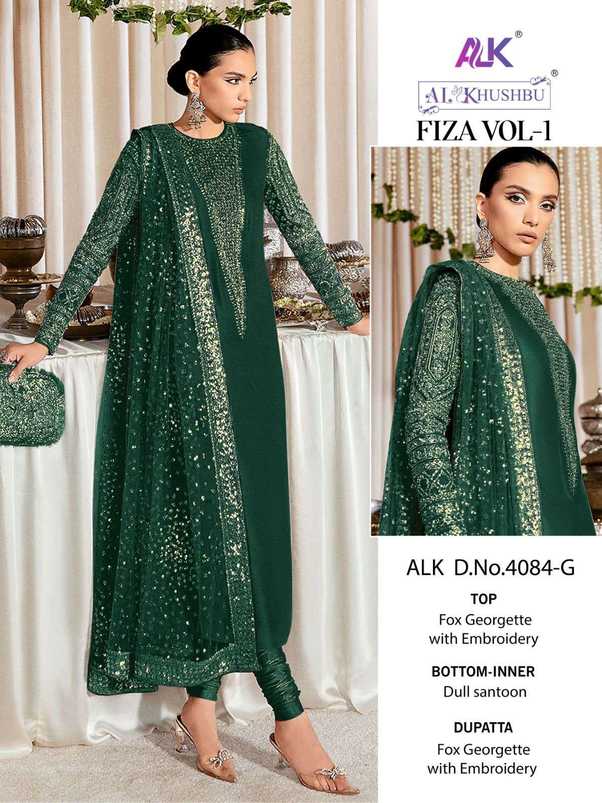 Alk Khushbu Fiza 4084 D To G Georgette Pakistani Suit Wholesale catalog