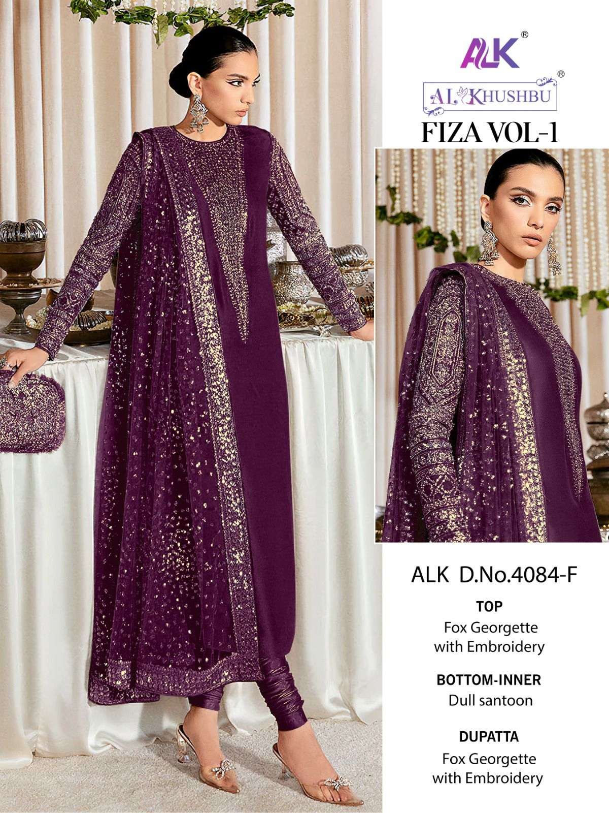 Alk Khushbu Fiza 4084 D To G Georgette Pakistani Suit Wholesale catalog