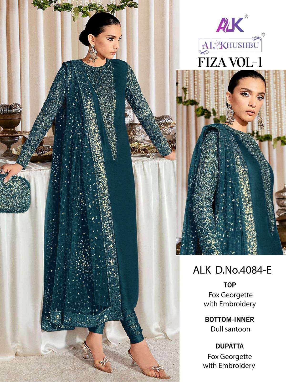 Alk Khushbu Fiza 4084 D To G Georgette Pakistani Suit Wholesale catalog