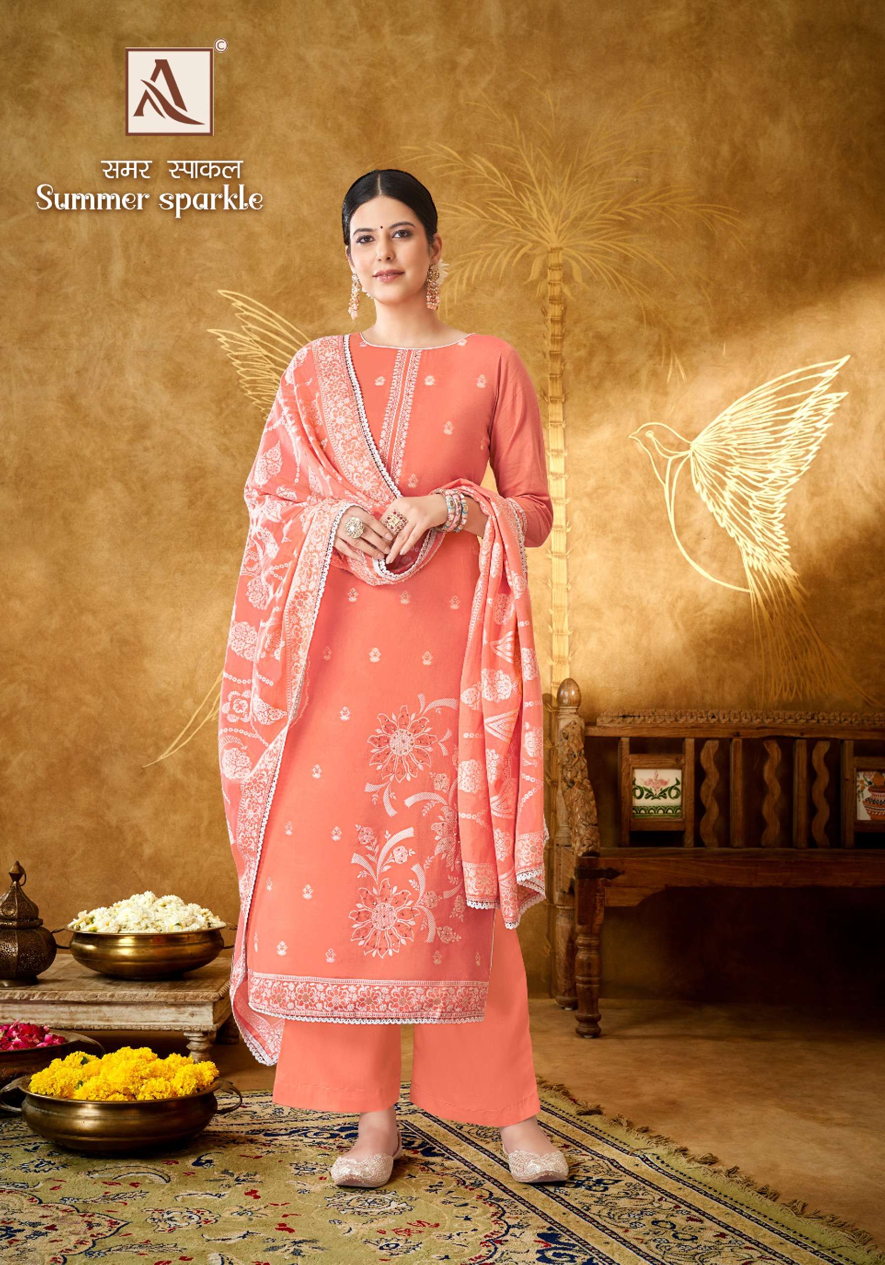 Alok Summer Sparkle Jacqurad Dress Material Wholesale catalog