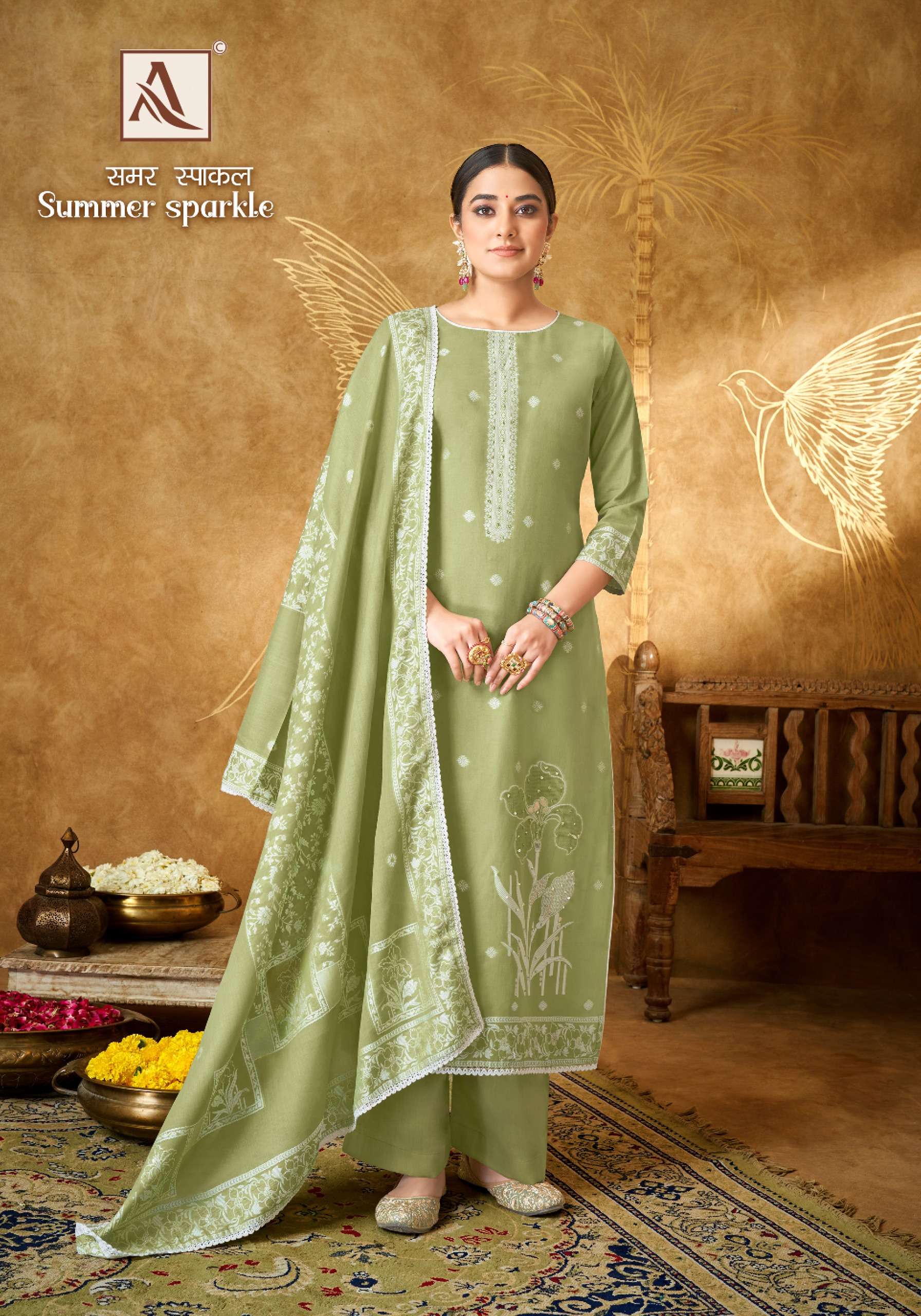 Alok Summer Sparkle Jacqurad Dress Material Wholesale catalog