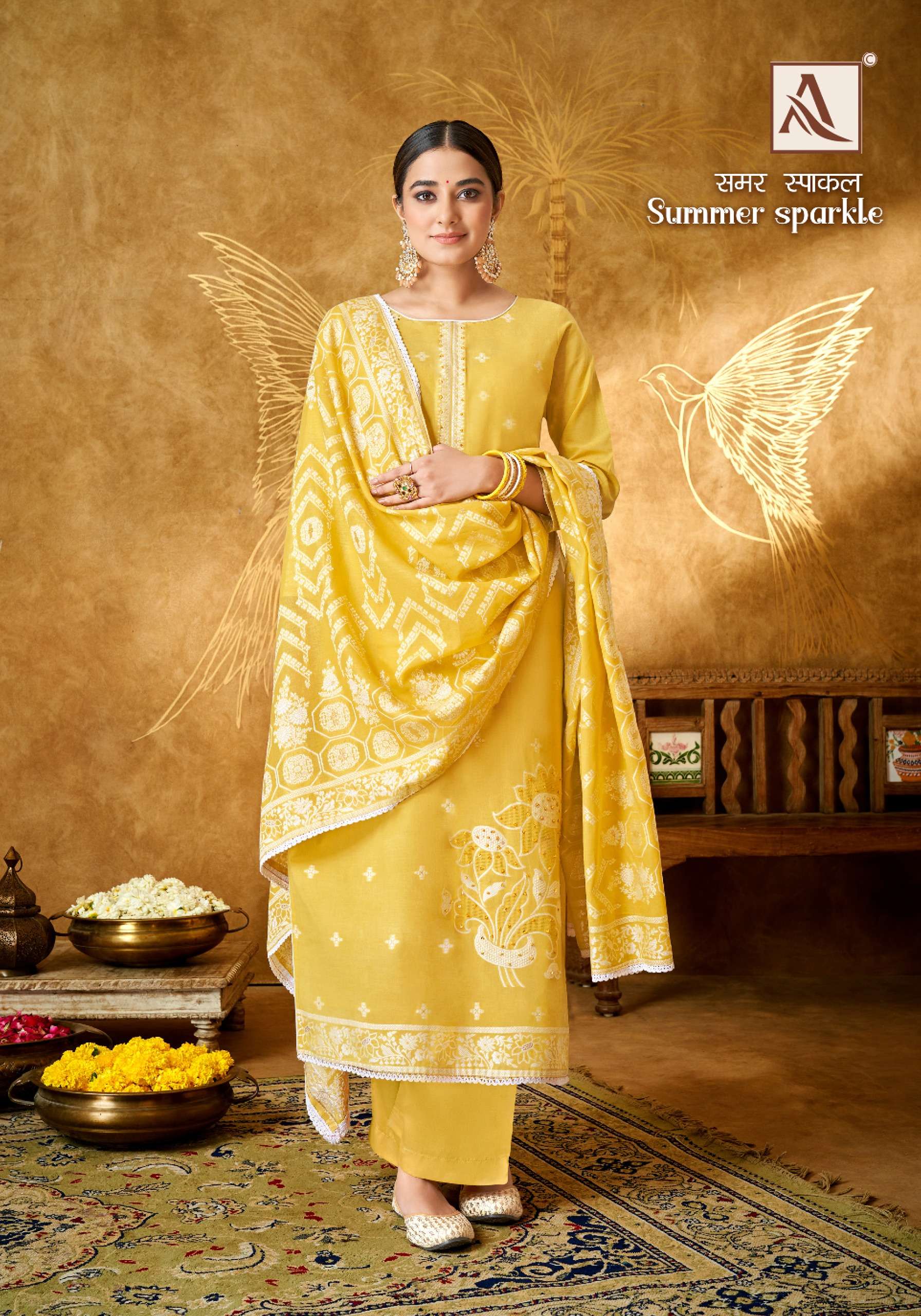 Alok Summer Sparkle Jacqurad Dress Material Wholesale catalog