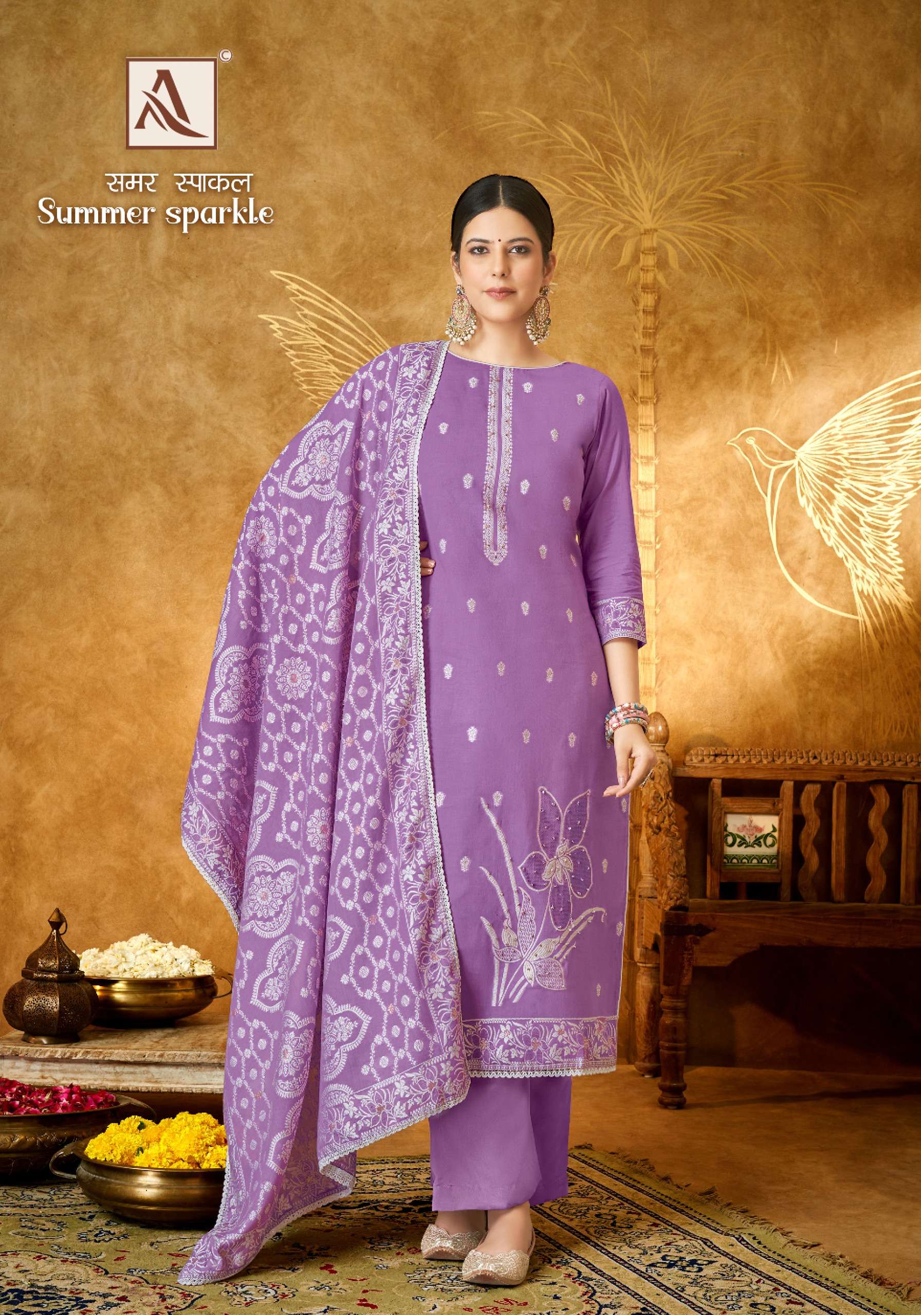 Alok Summer Sparkle Jacqurad Dress Material Wholesale catalog