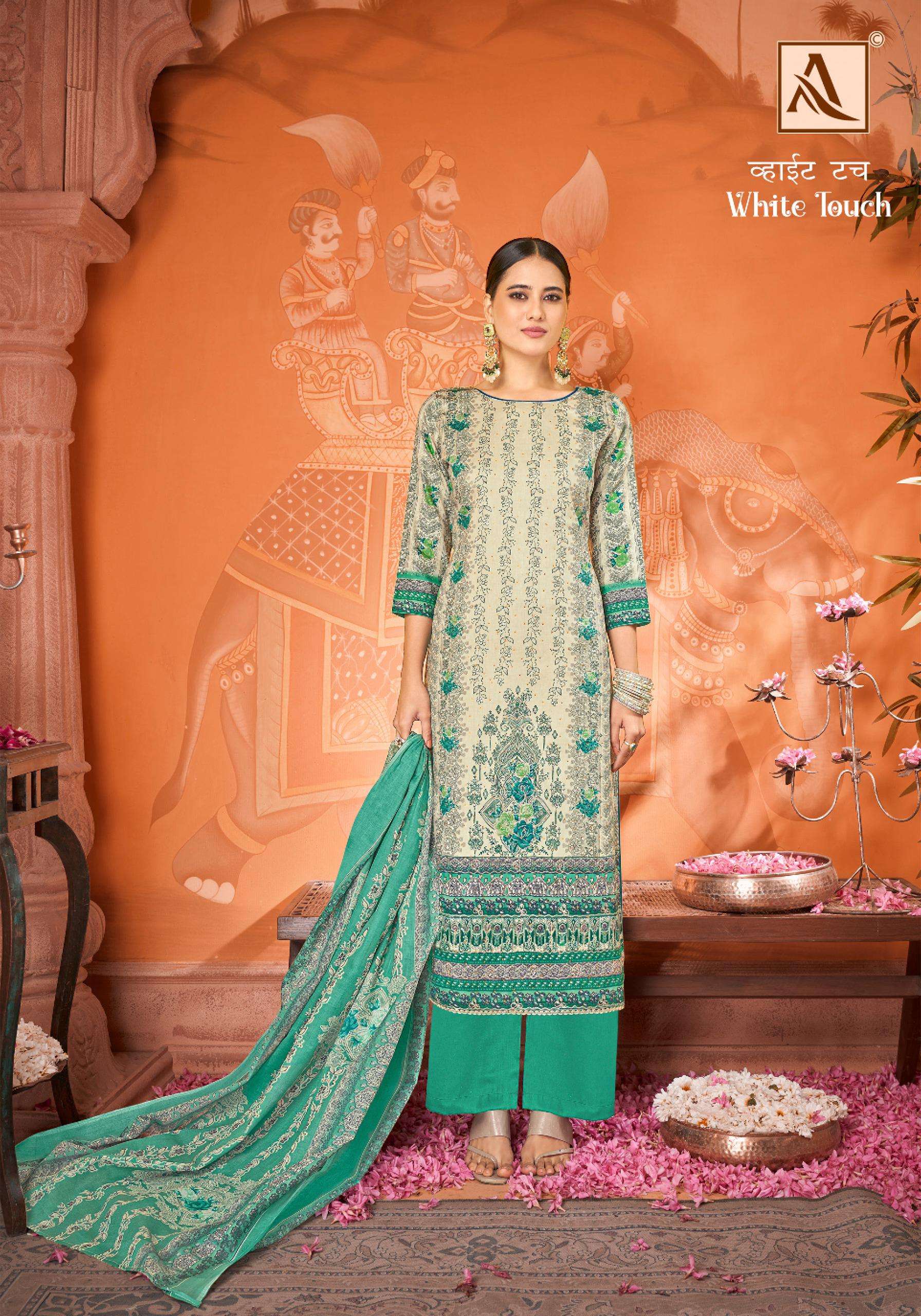 Alok White Touch Printed Dress Material Wholesale catalog