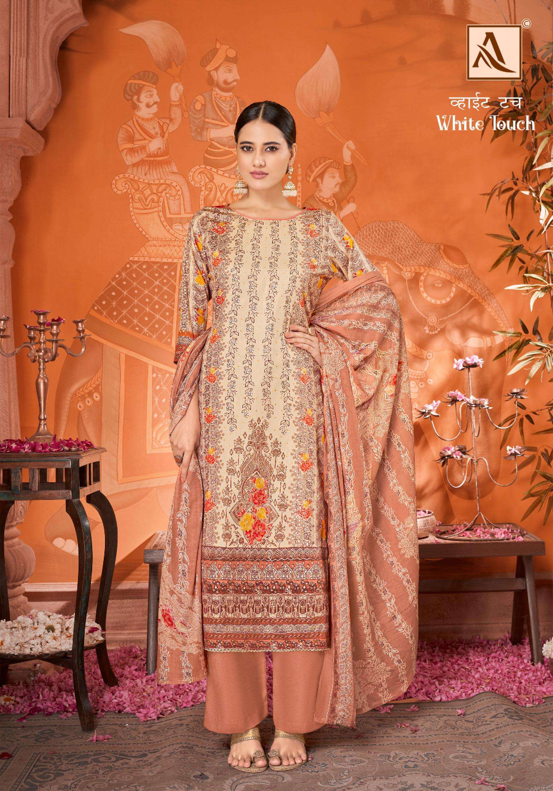 Alok White Touch Printed Dress Material Wholesale catalog