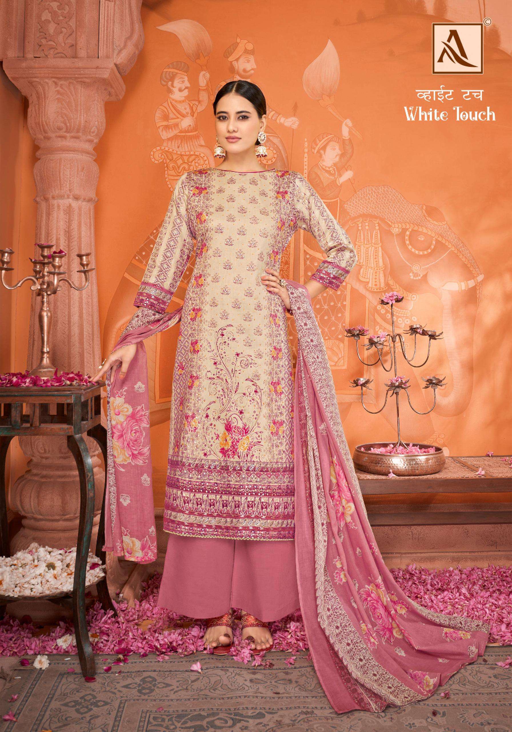 Alok White Touch Printed Dress Material Wholesale catalog