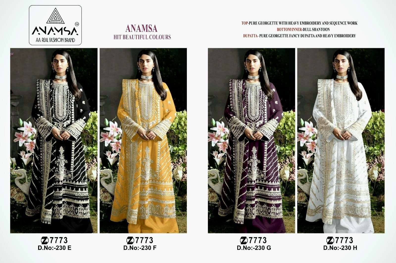 Anamsa 230 E To H Hit Colors Pakistani Suit Wholesale catalog