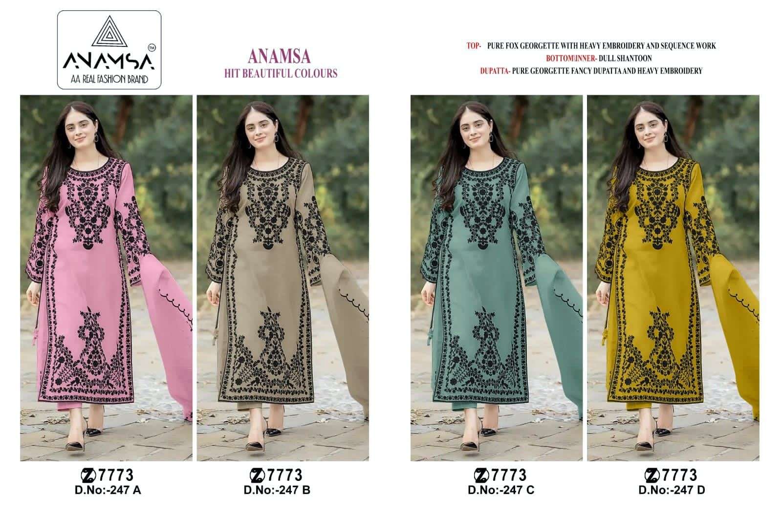 Anamsa 247 A to D Georgette Pakistani Suit Wholesale catalog