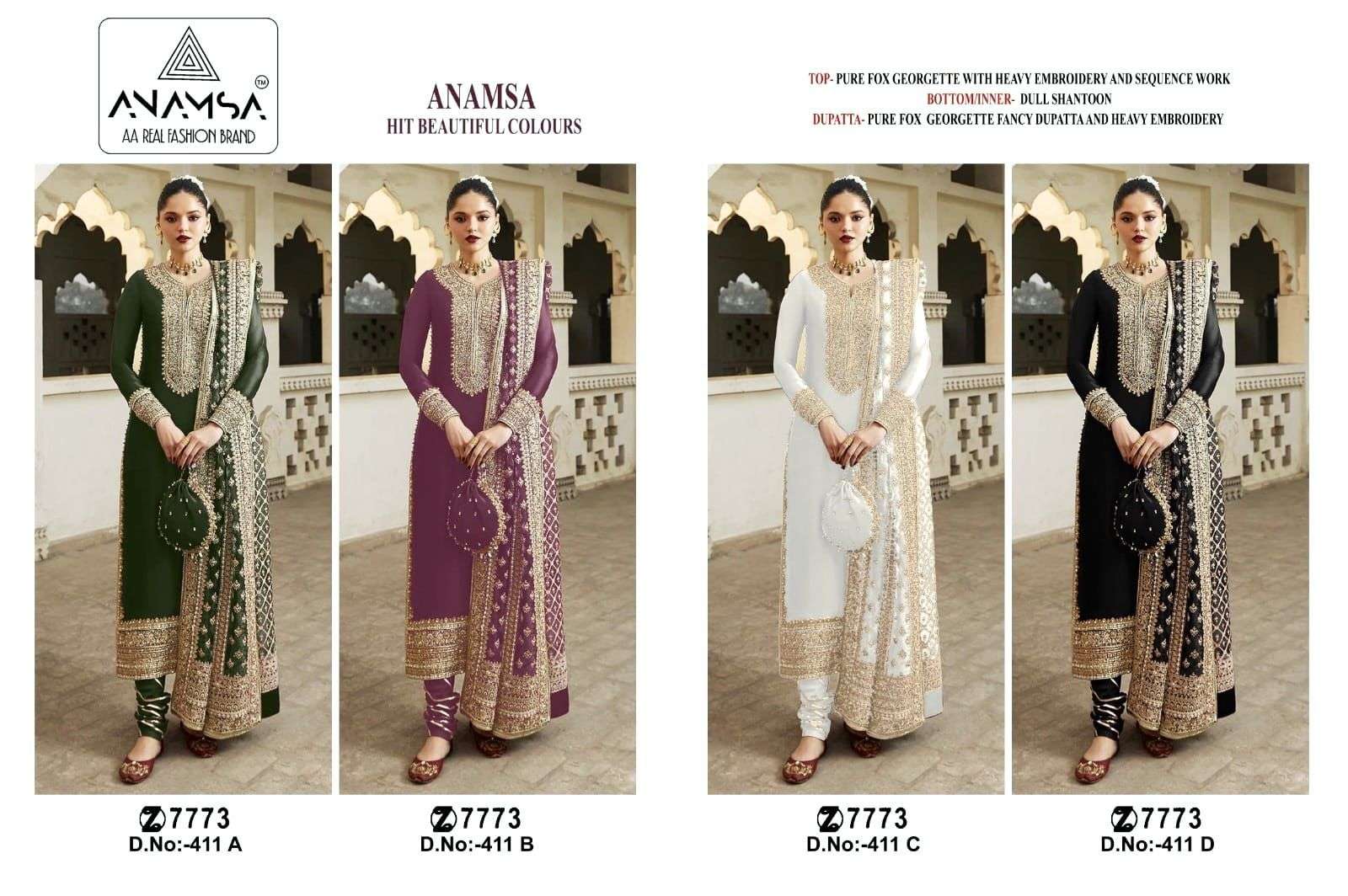 Anamsa 411 A To D Hits Georgette Salwar Kameez Wholesale catalog