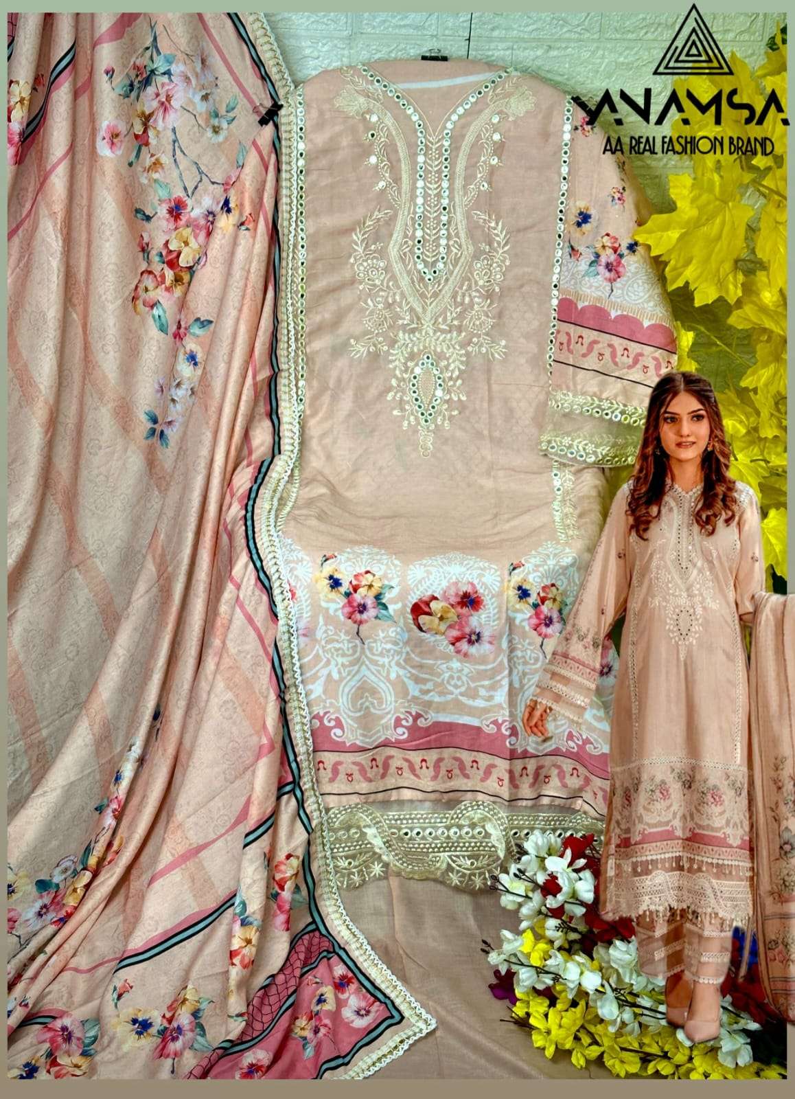 Anamsa 423 Musline Cotton Pakistani Suit wholesale catalog