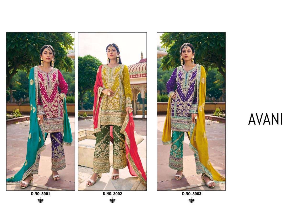 Avani 3001 To 3003 Chinon Embroidery Salwar Kameez Wholesale catalog