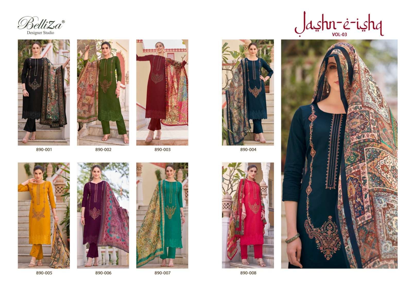 Belliza Jashn E Ishq Vol 3 Cotton Embroidred Dress Material Wholesale catalog