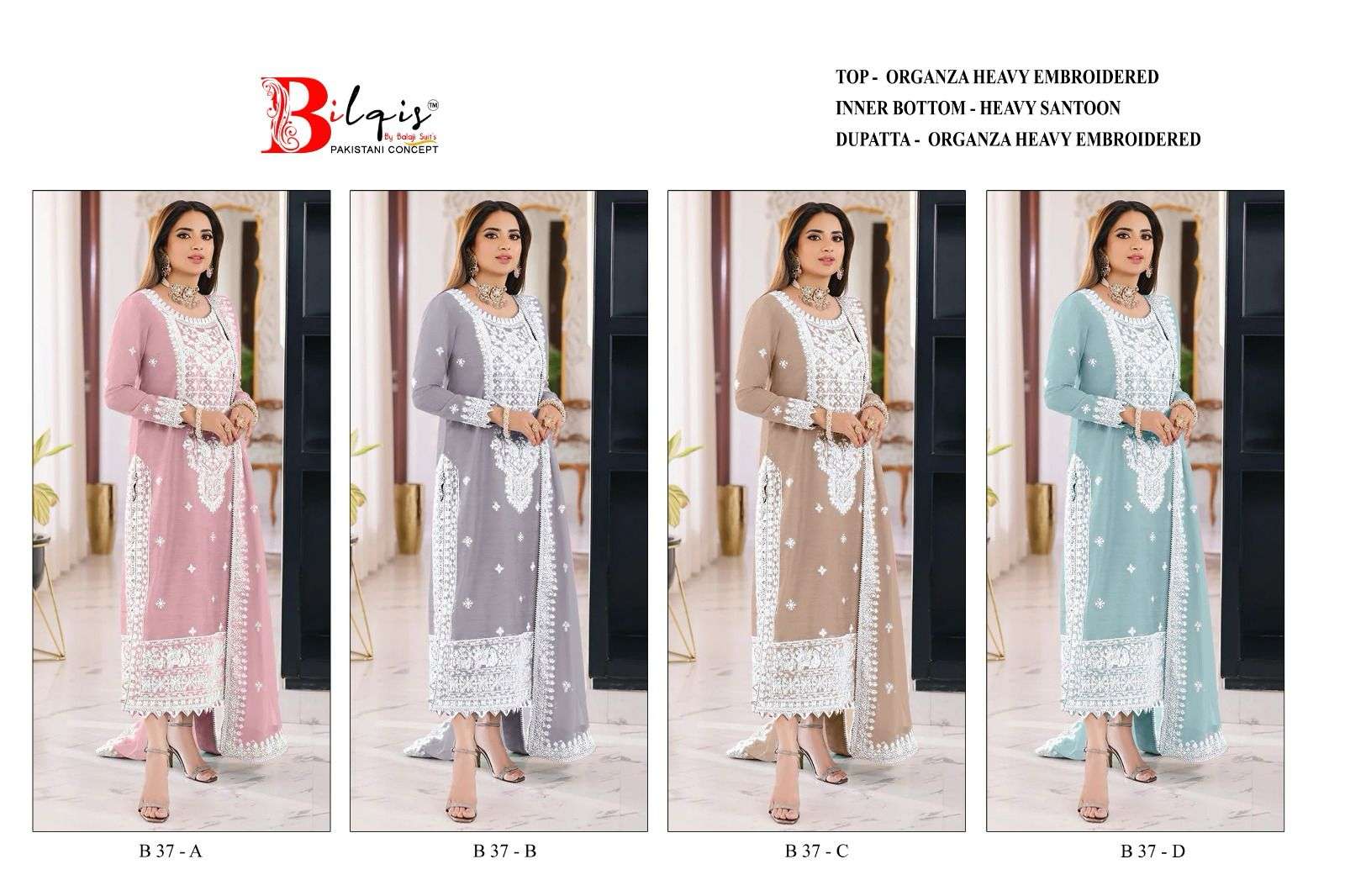 Bilqis B 37 A To D Organza Salwar Kameez Wholesale catalog