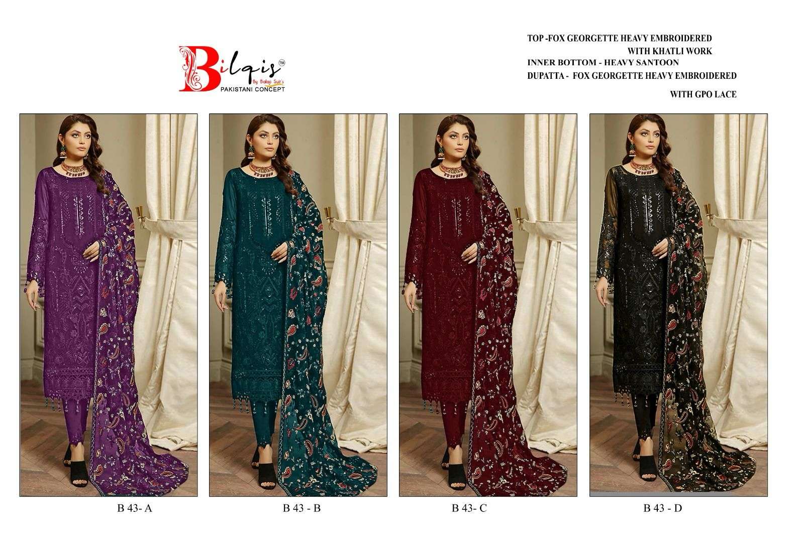 Bilqis B 43 A To D Georgette Salwar Kameez Wholesale catalog