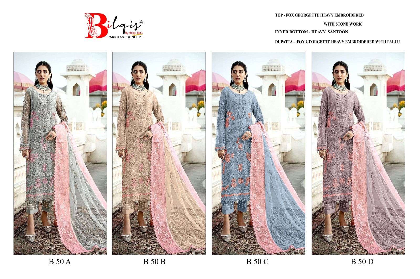 Bilqis B 50 A To D Georgette Salwar Kameez Wholesale catalog